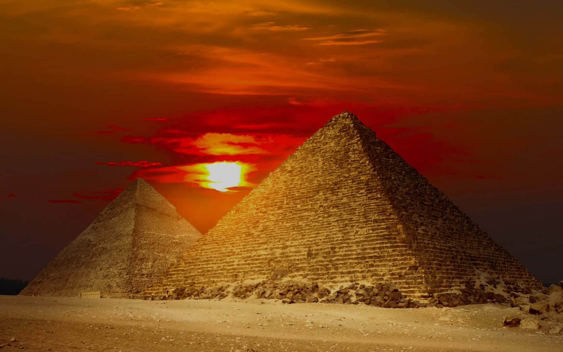 Fiery Sunset Above Giza Pyramids