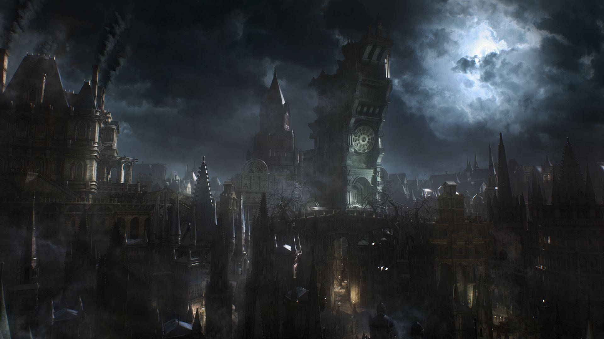 Fight Against Monstrous Forces In Central Yharnam Background