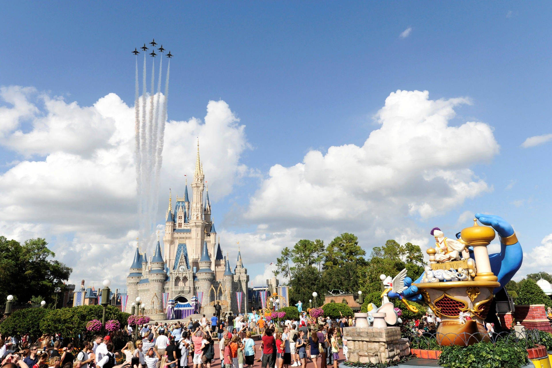 Fighter Jet In Theme Park Background