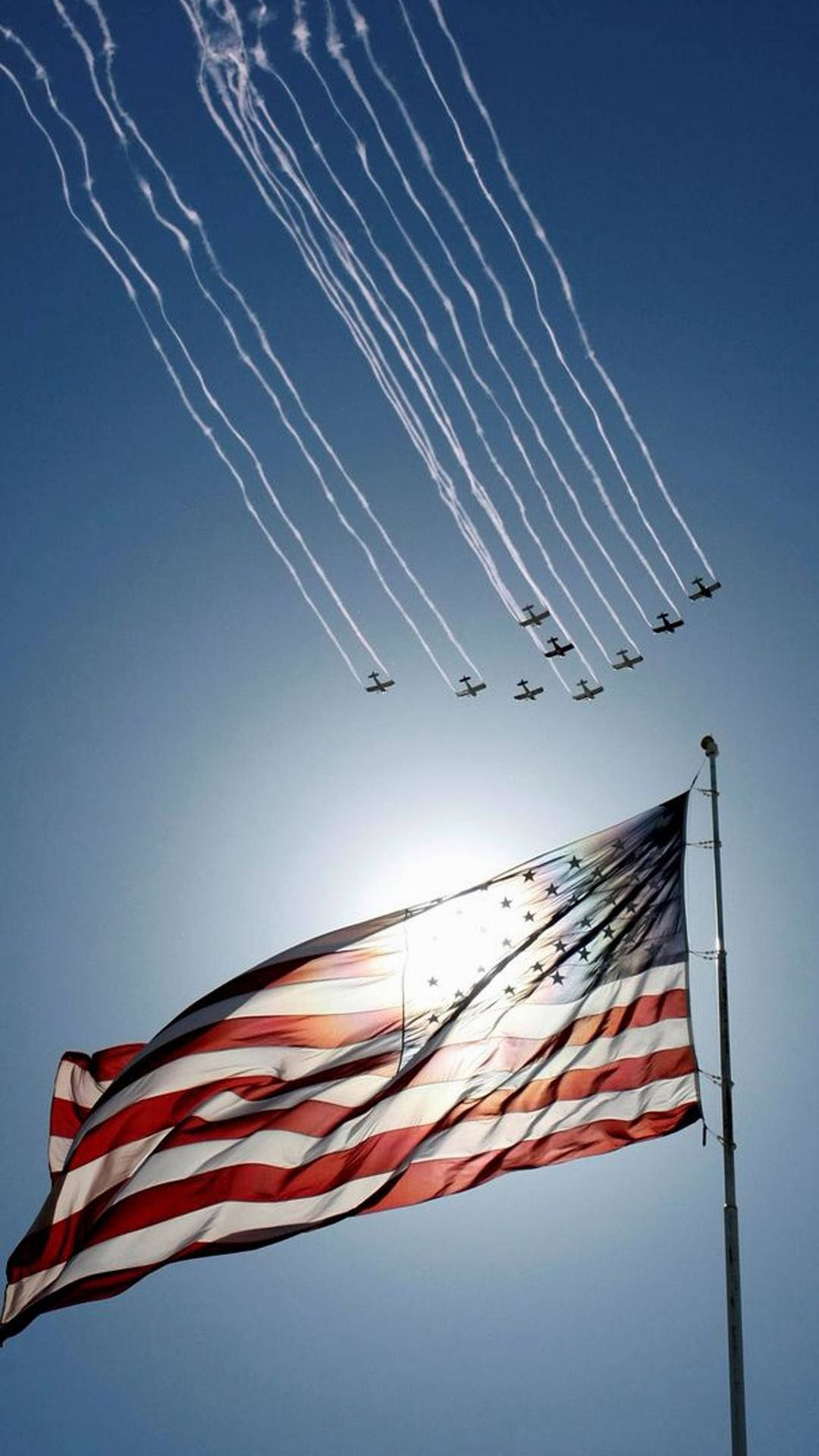 Fighter Jets Over Flag Of America Iphone Background