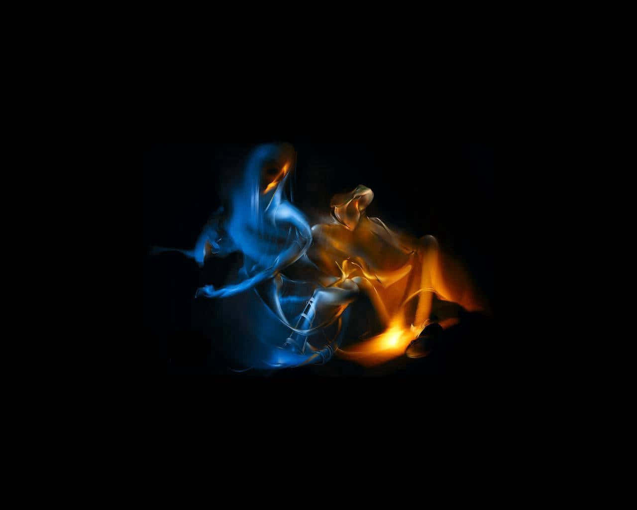 Figures Enveloped In Red And Blue Fire