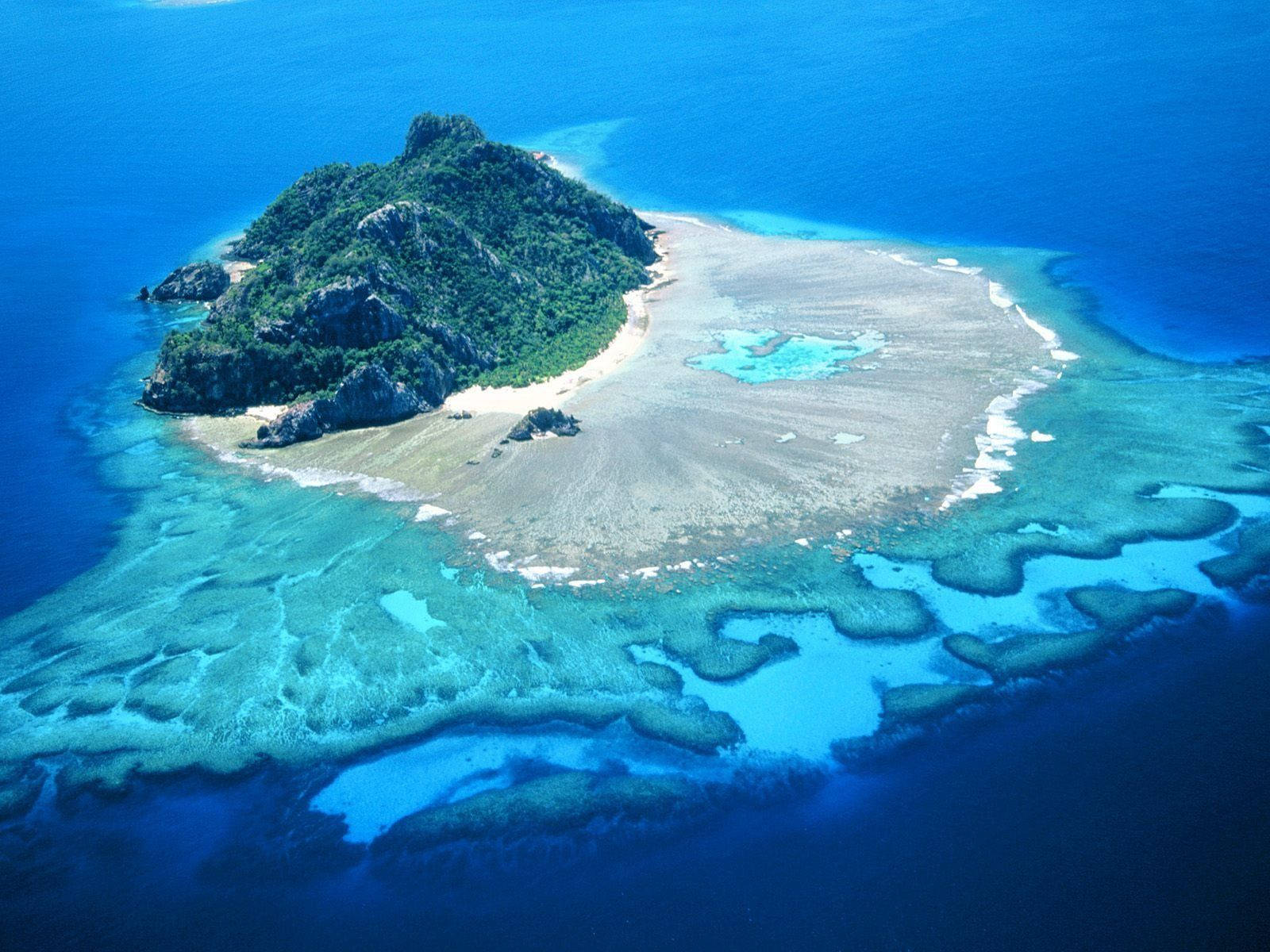 Fiji Island On Blue Sea Background