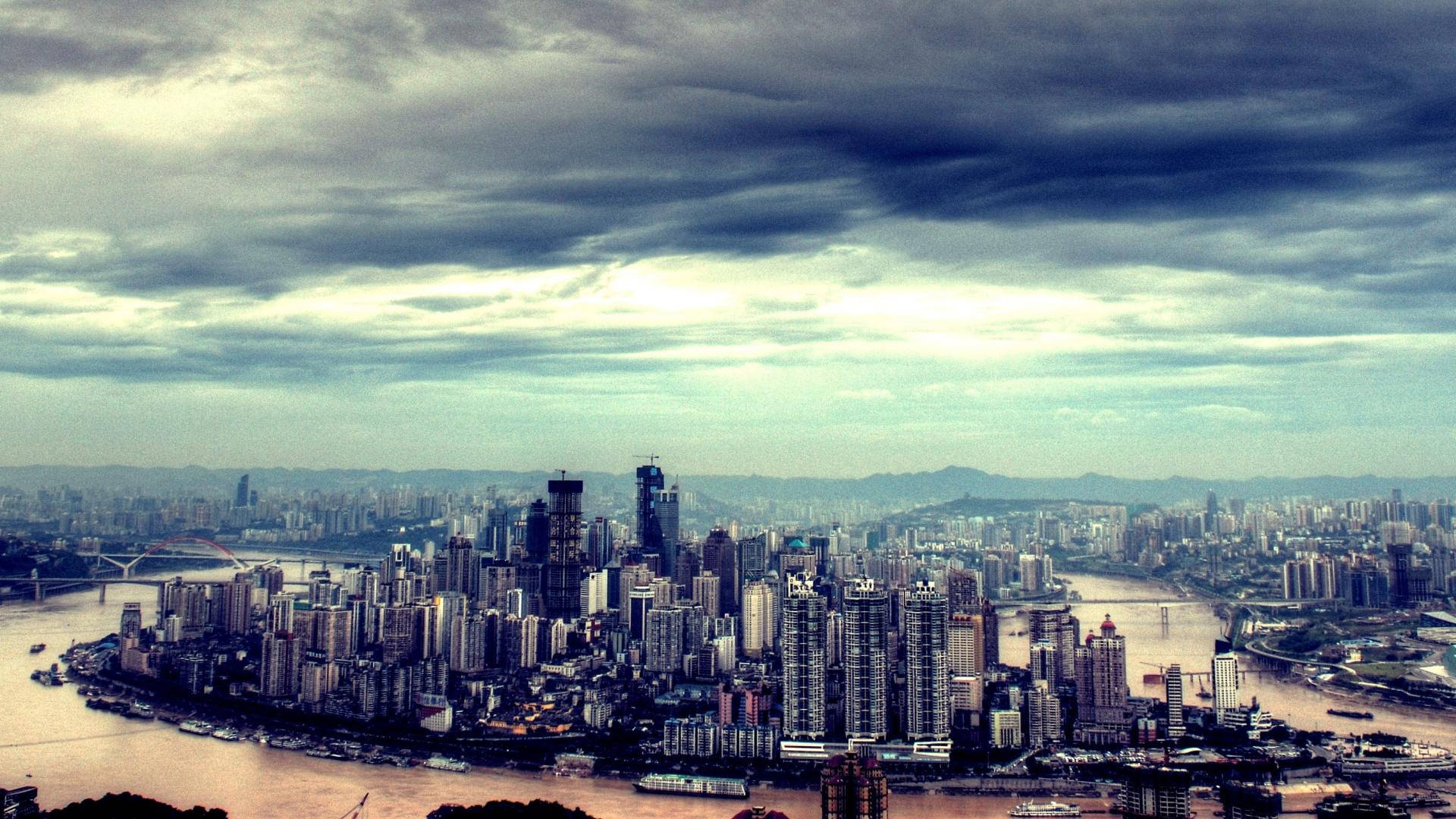 Filtered Aerial Cityscape Chongqing China Background