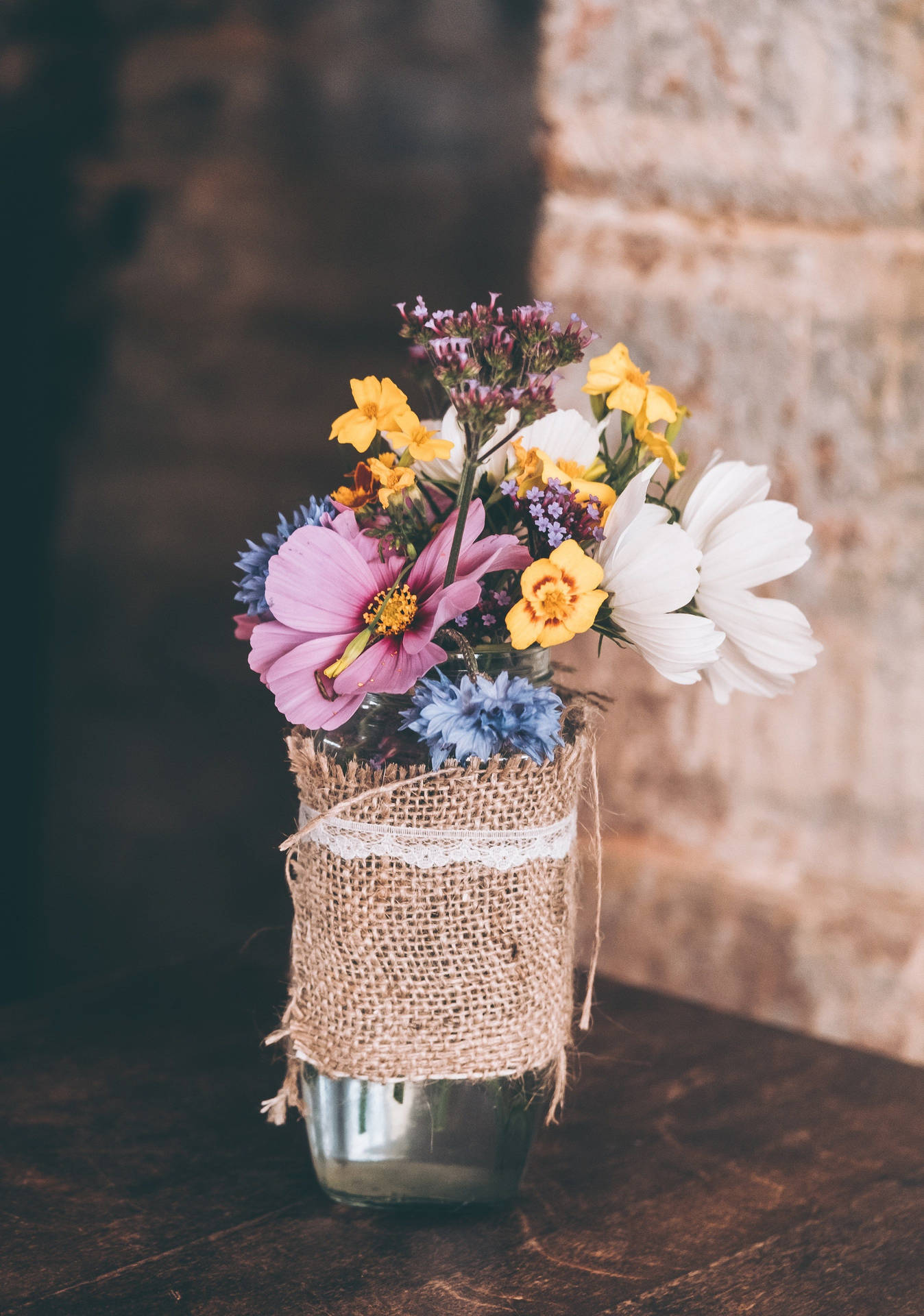 Filtered Flowers In Flower Vase Background