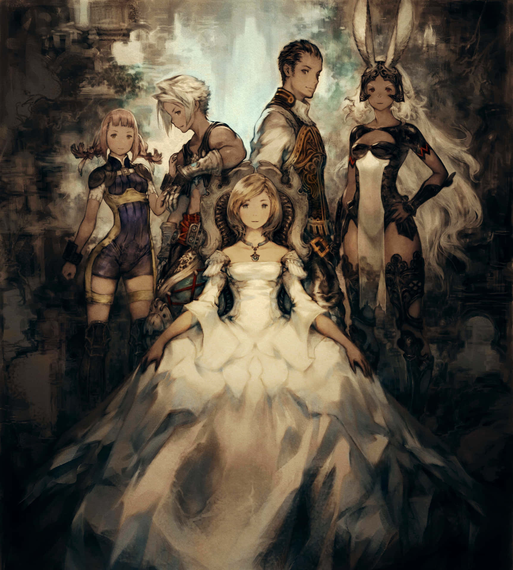 Final Fantasy Viii - A Group Of Characters In A White Dress Background