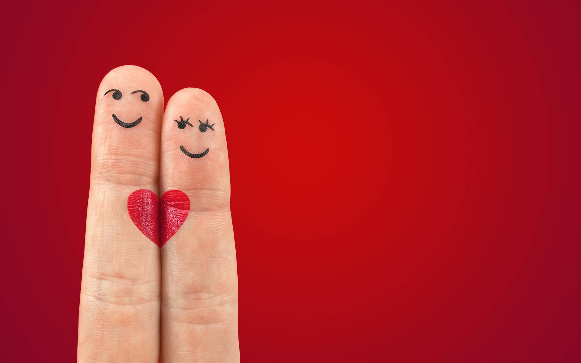 Finger Heart Drawn Using Red Ink Background