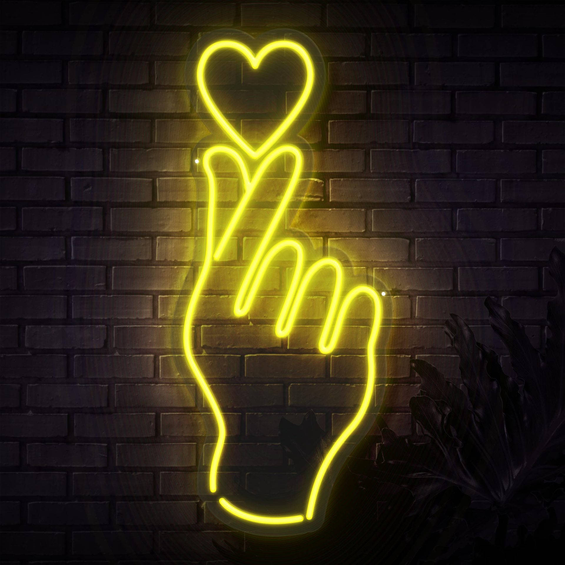 Finger Heart Neon Yellow Led Light Background