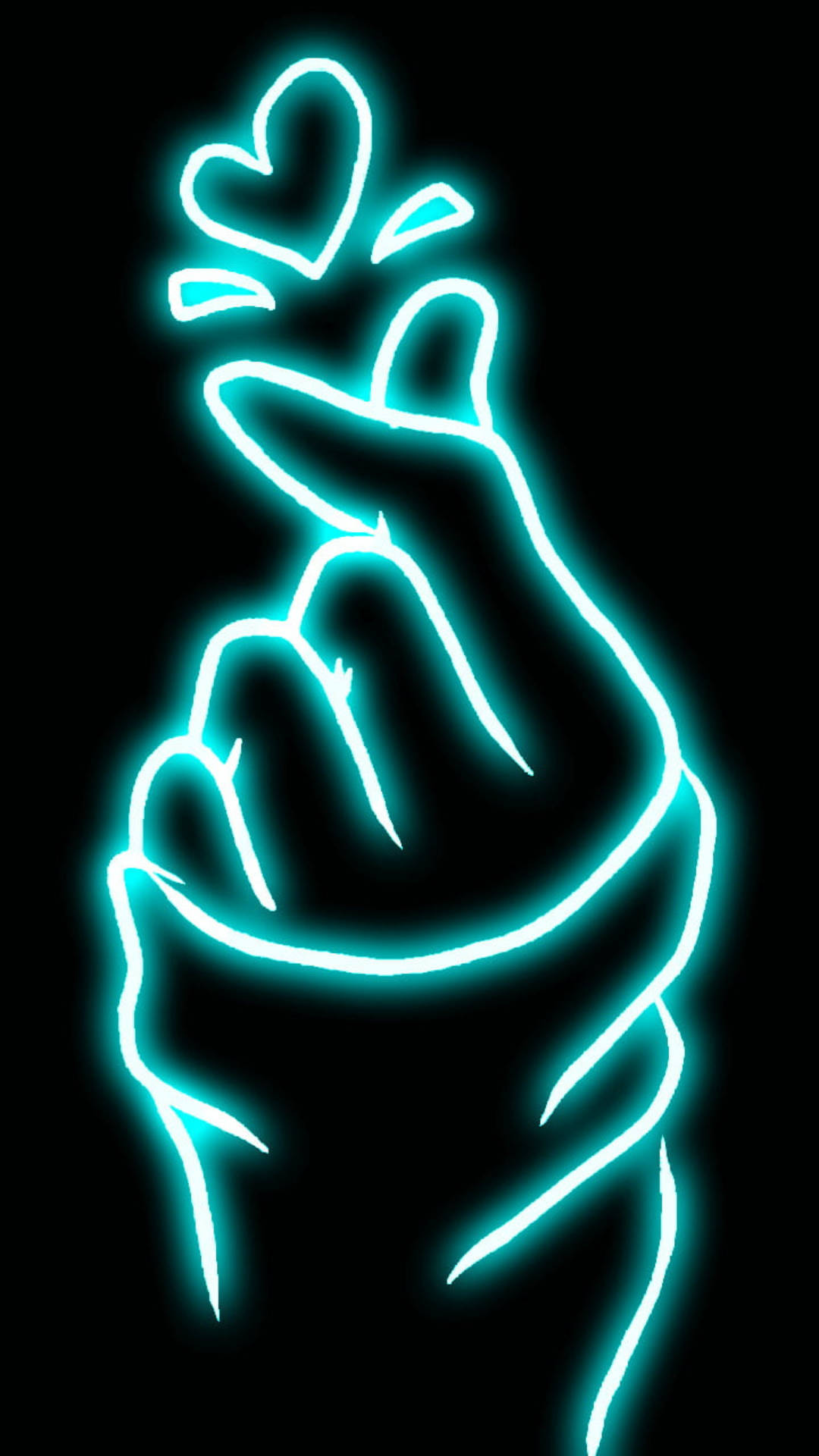 Finger Heart Turquoise Neon Light Background