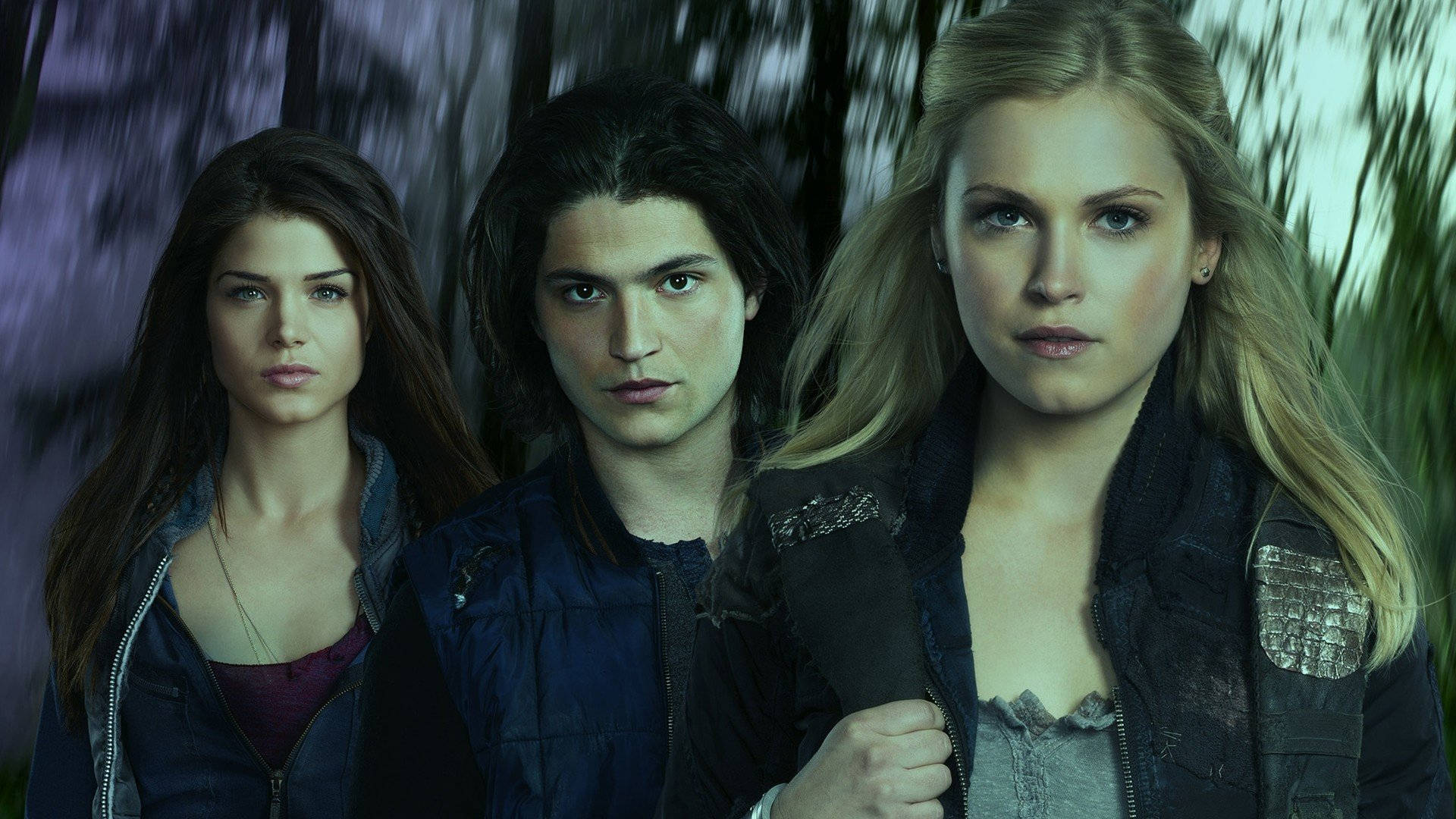 Finn Collins, Octavia, And Clarke From The 100 Series Background