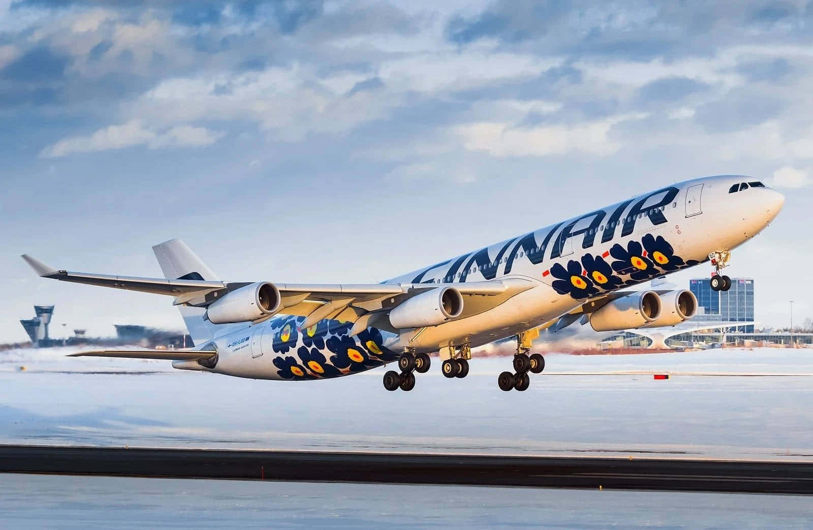 Finnair Airbus A340 Airport Departure Background