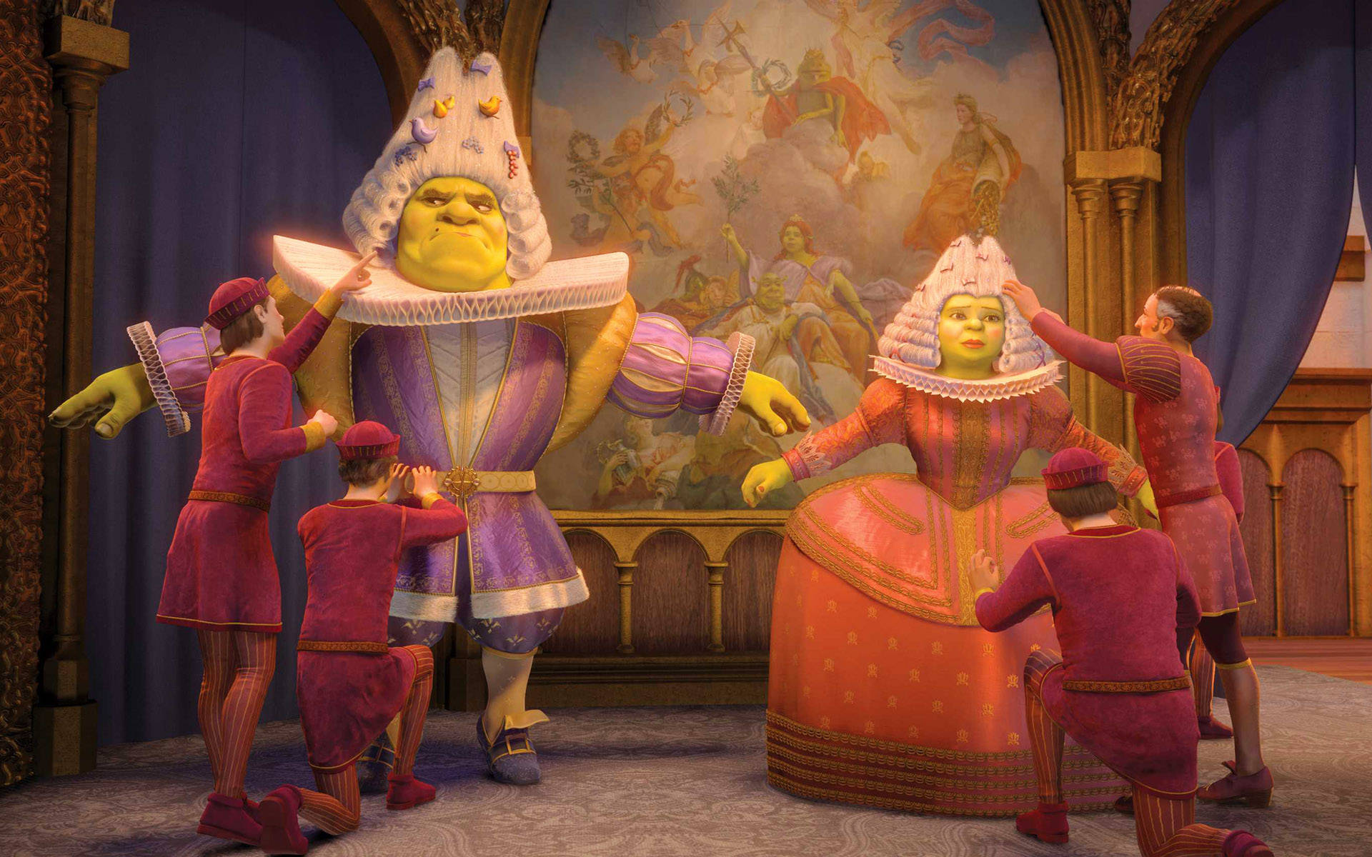 Fiona And Shrek 4k Royal Attire Background