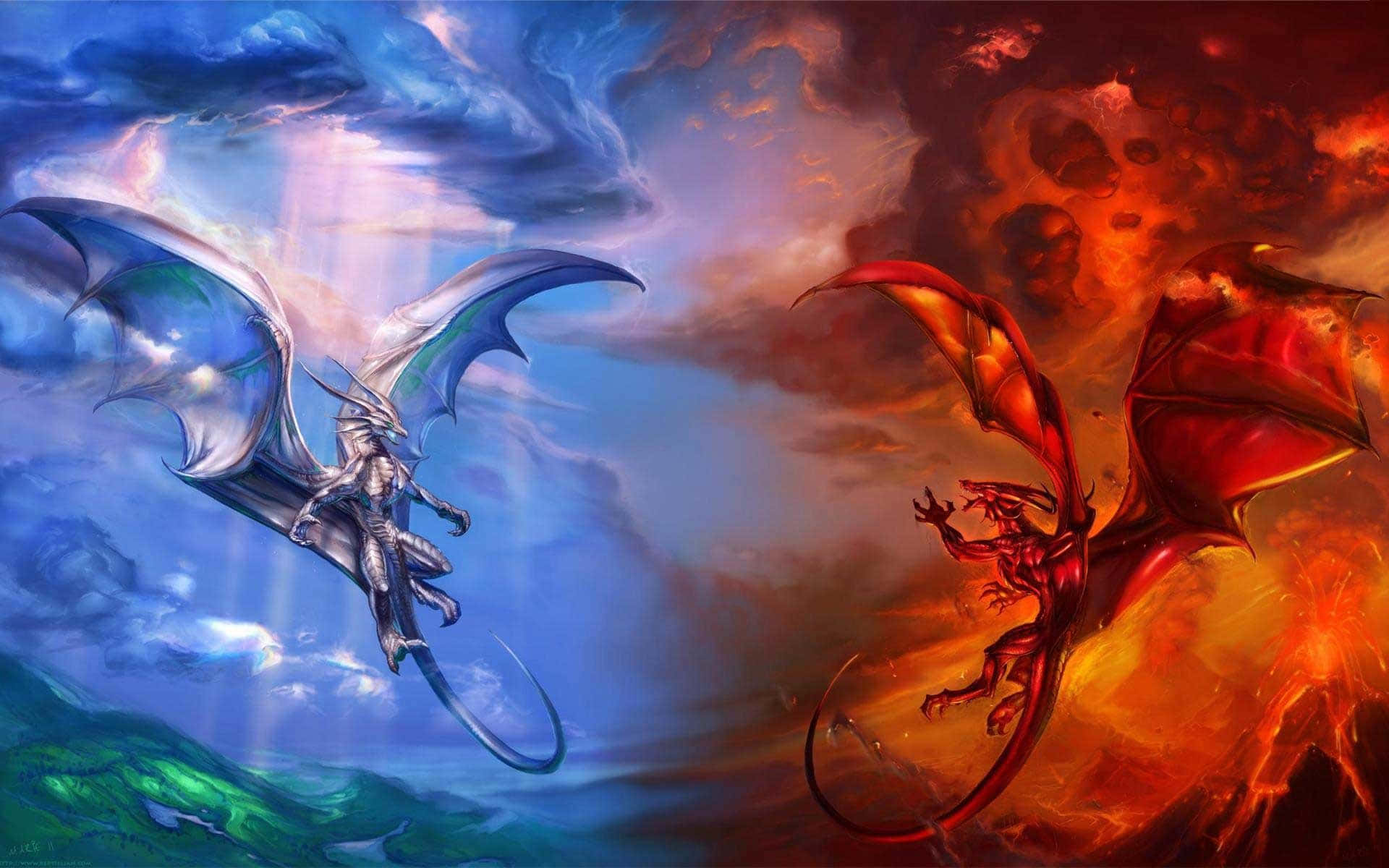 Fire And Ice Dragon Anime Fantasy Art