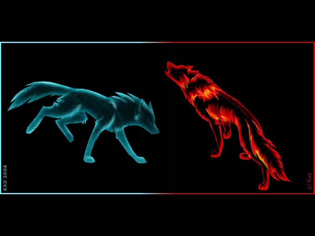 Fire And Ice Wolf Art Background