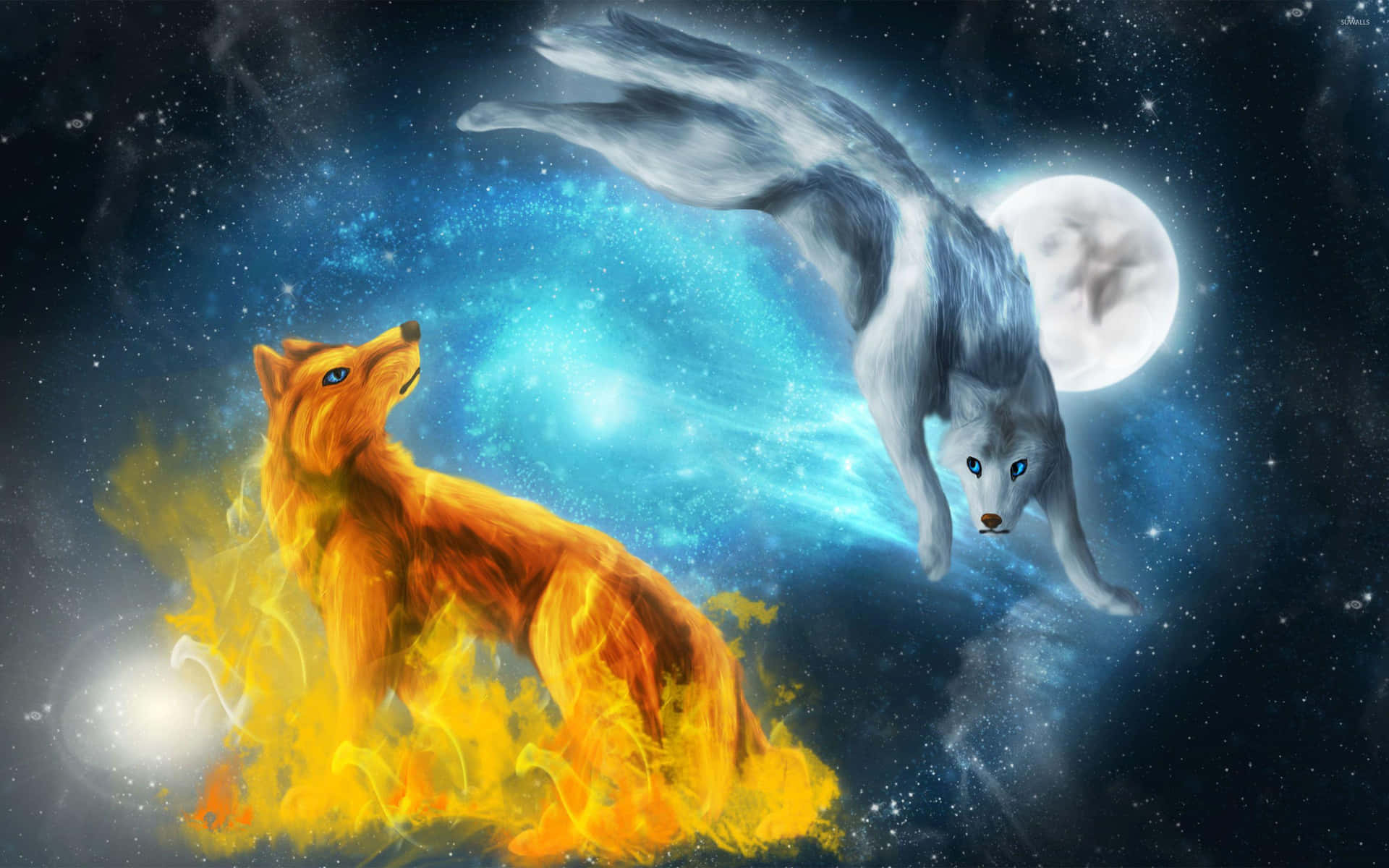 Fire And Ice Wolf With A Fierce Expression