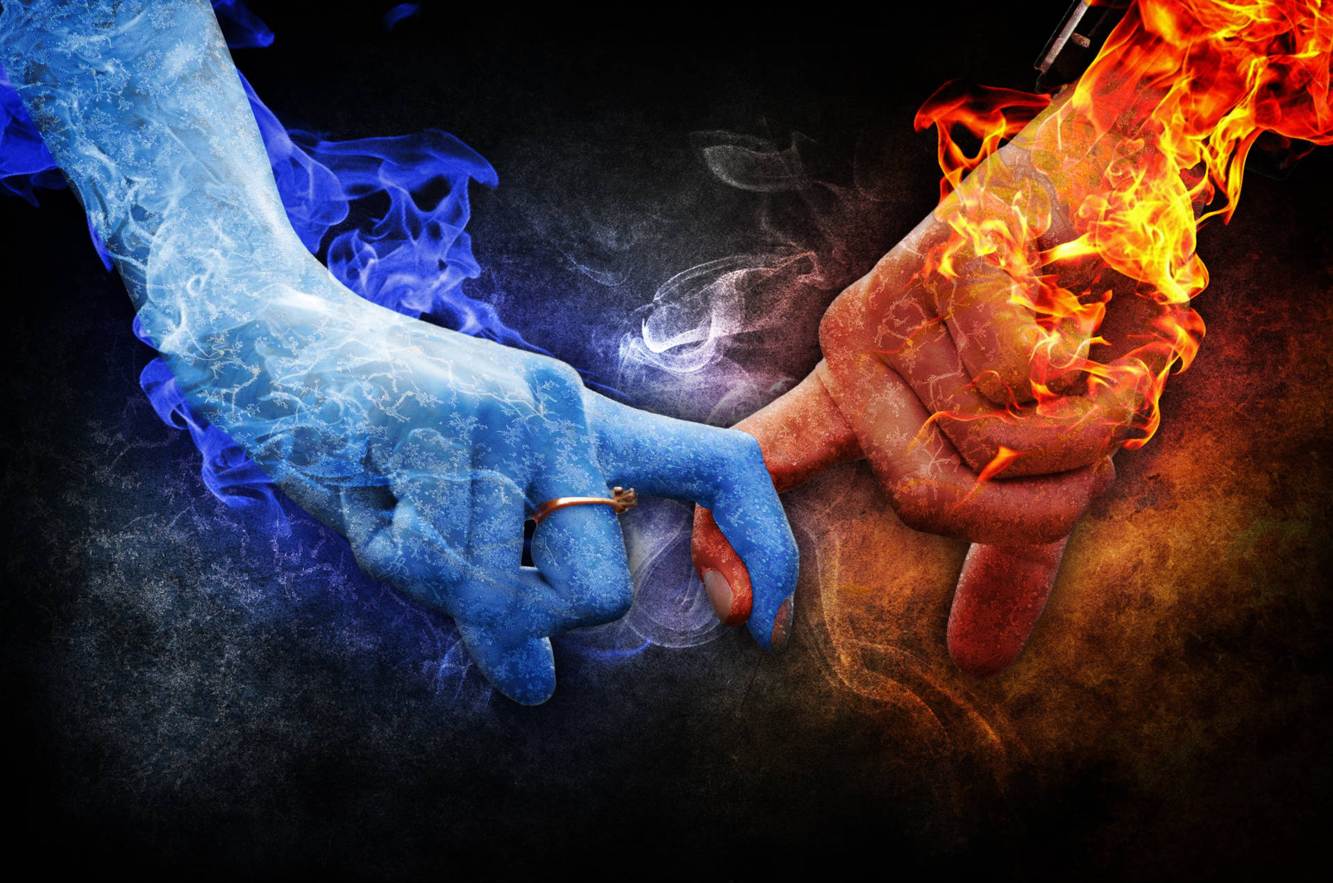 Fire And Water Hands Cool 4k Background