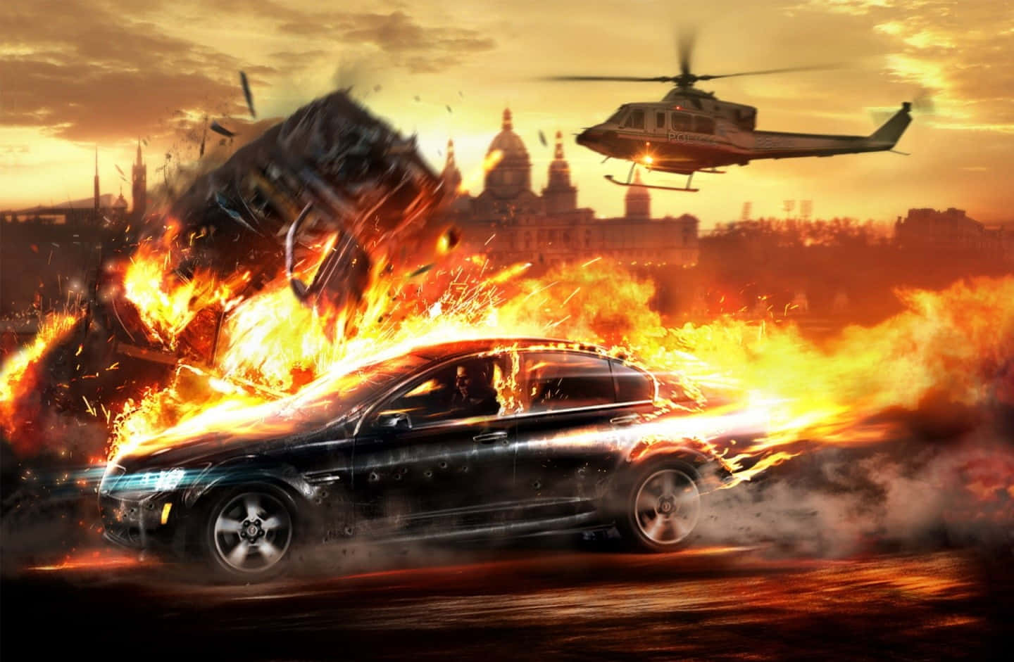 Fire Car And Chopper Background