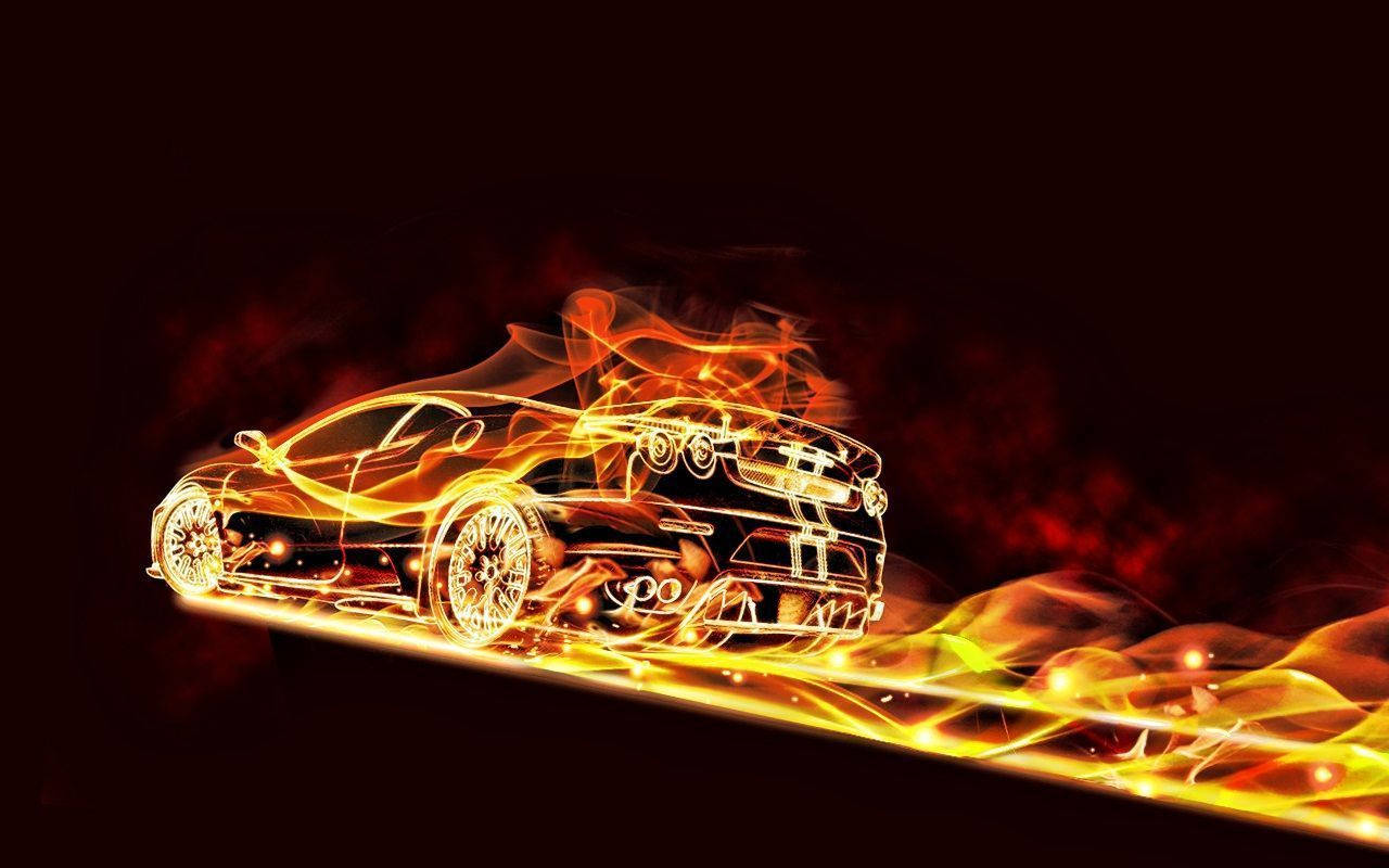 Fire Car With Fire Trail Background
