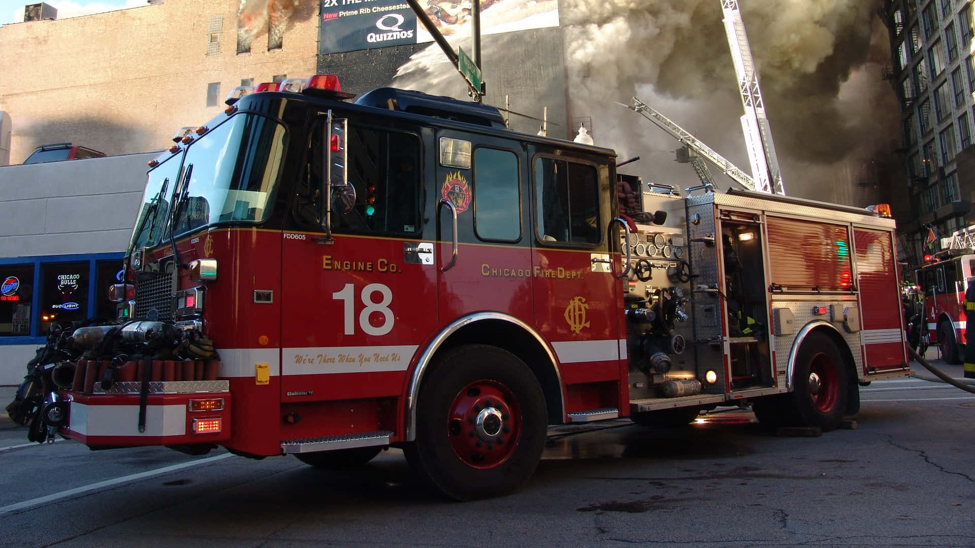 Fire Department Fire Truck On Street Background