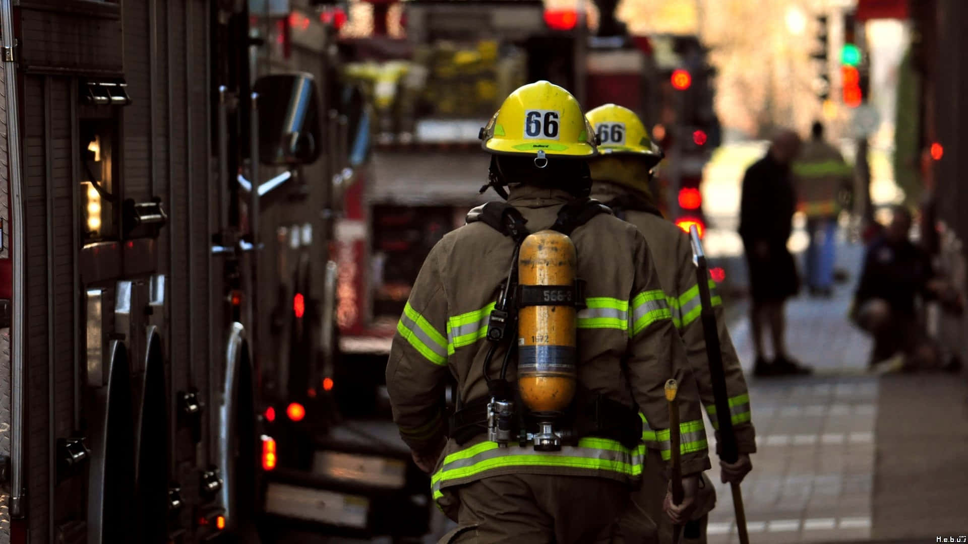 Fire Department In A Narrow Street Background