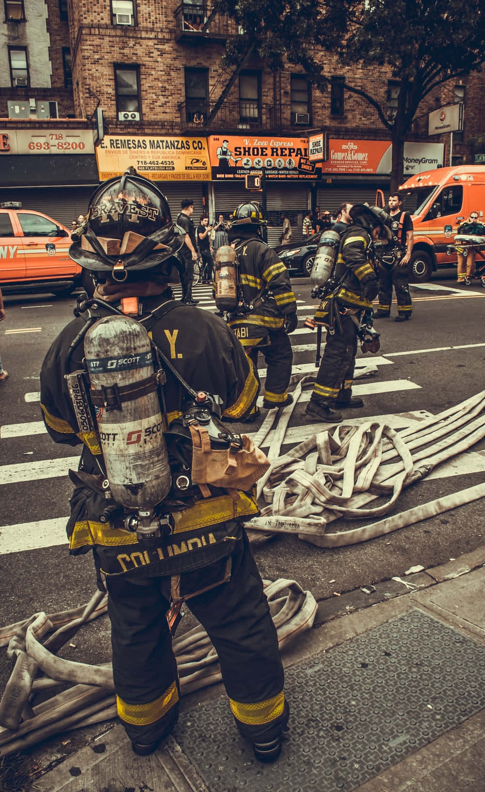 Fire Department In The Street Background