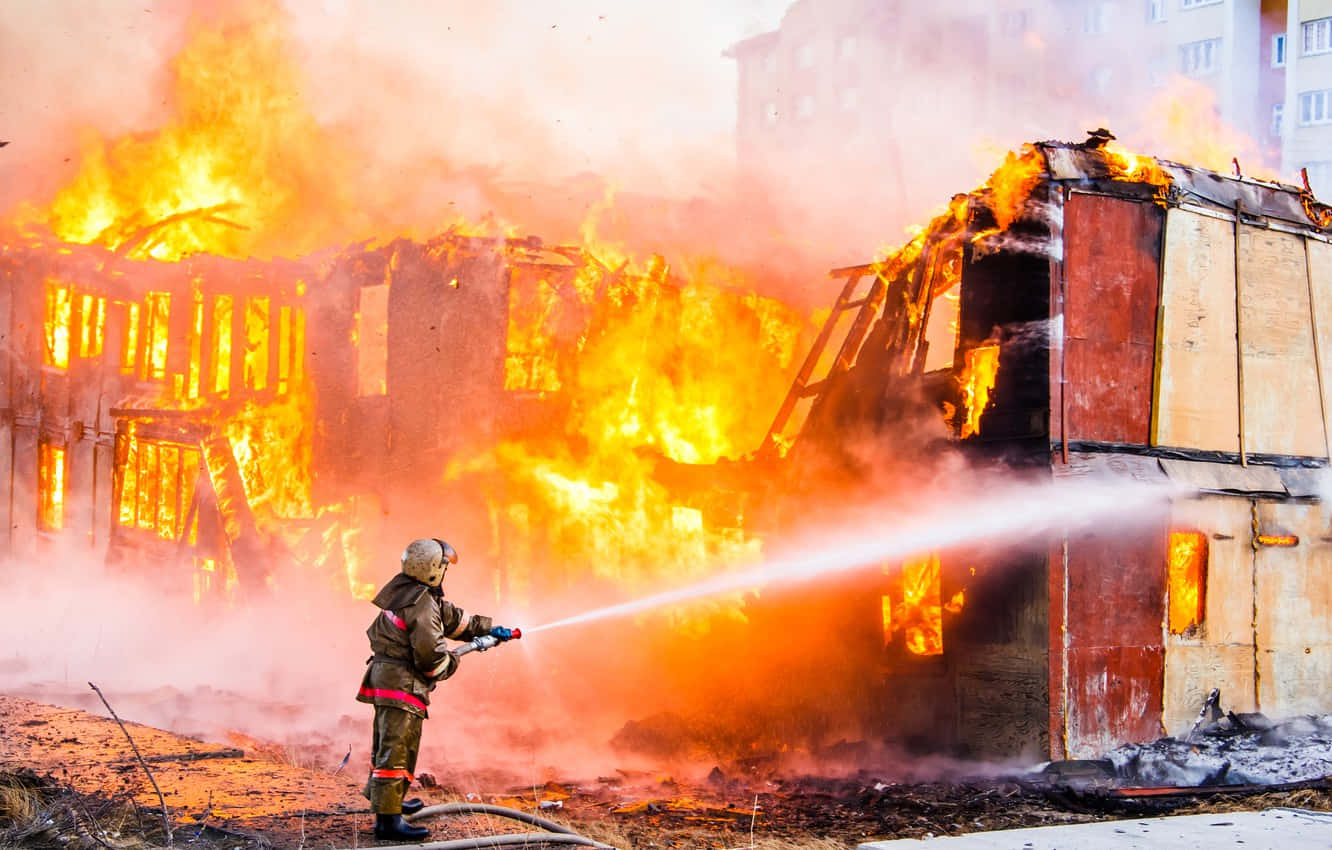 Fire Department Officer On A Flaming Complex Background