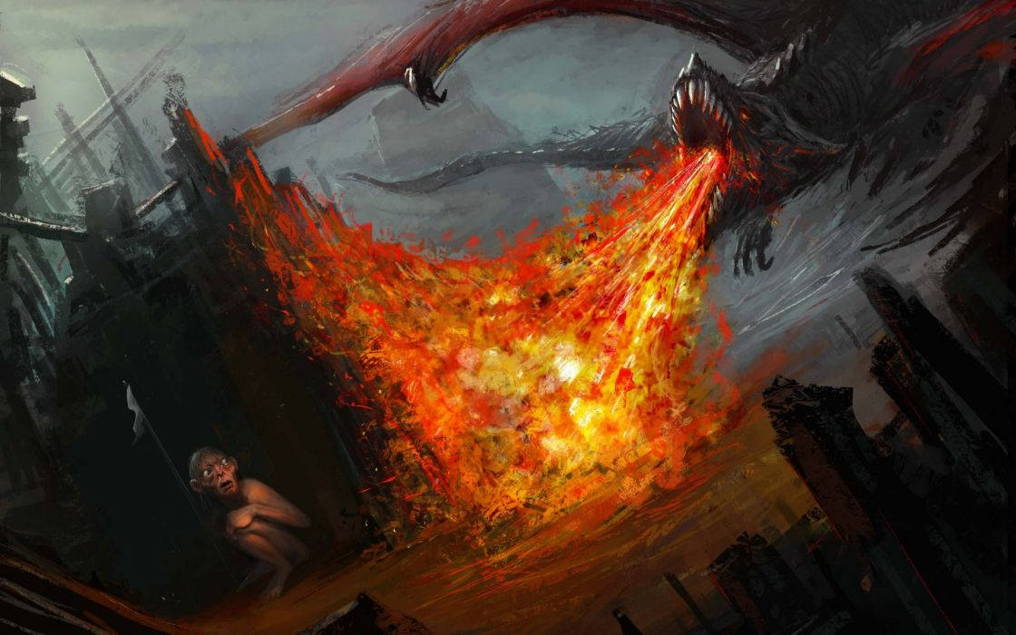 Fire Dragon And Sméagol Background