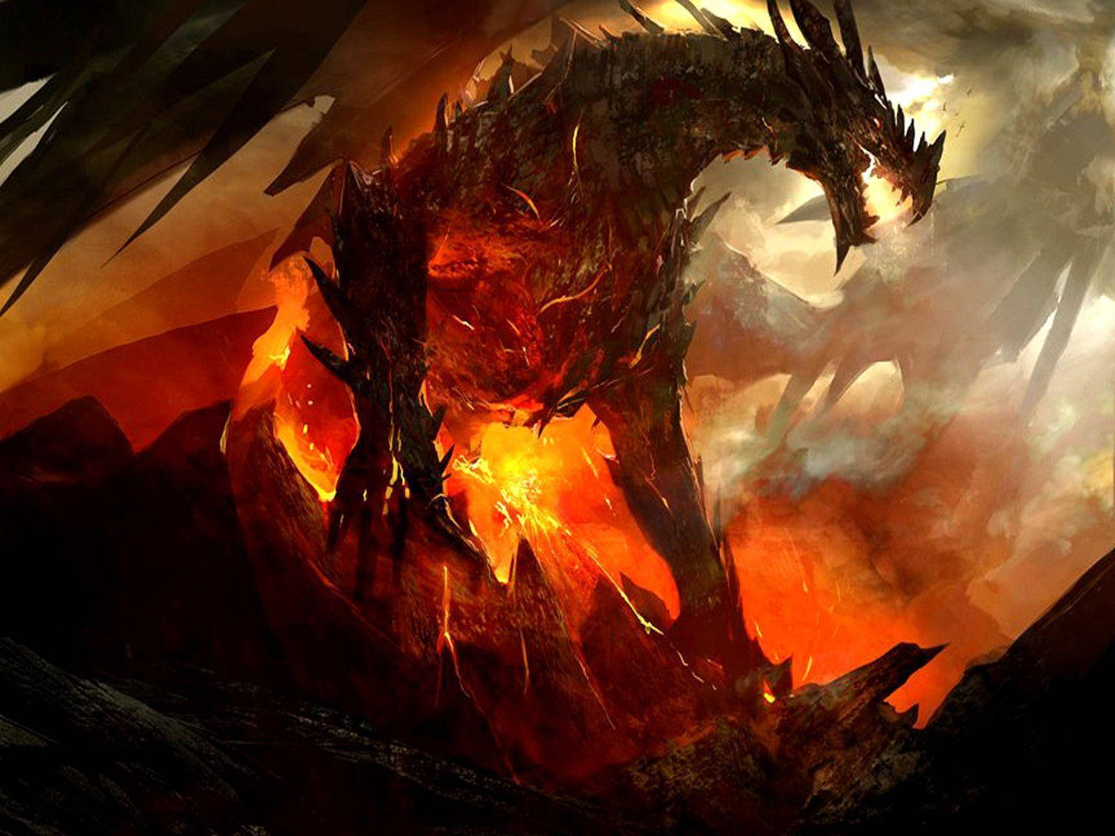 Fire Dragon Menacing Black Body Background