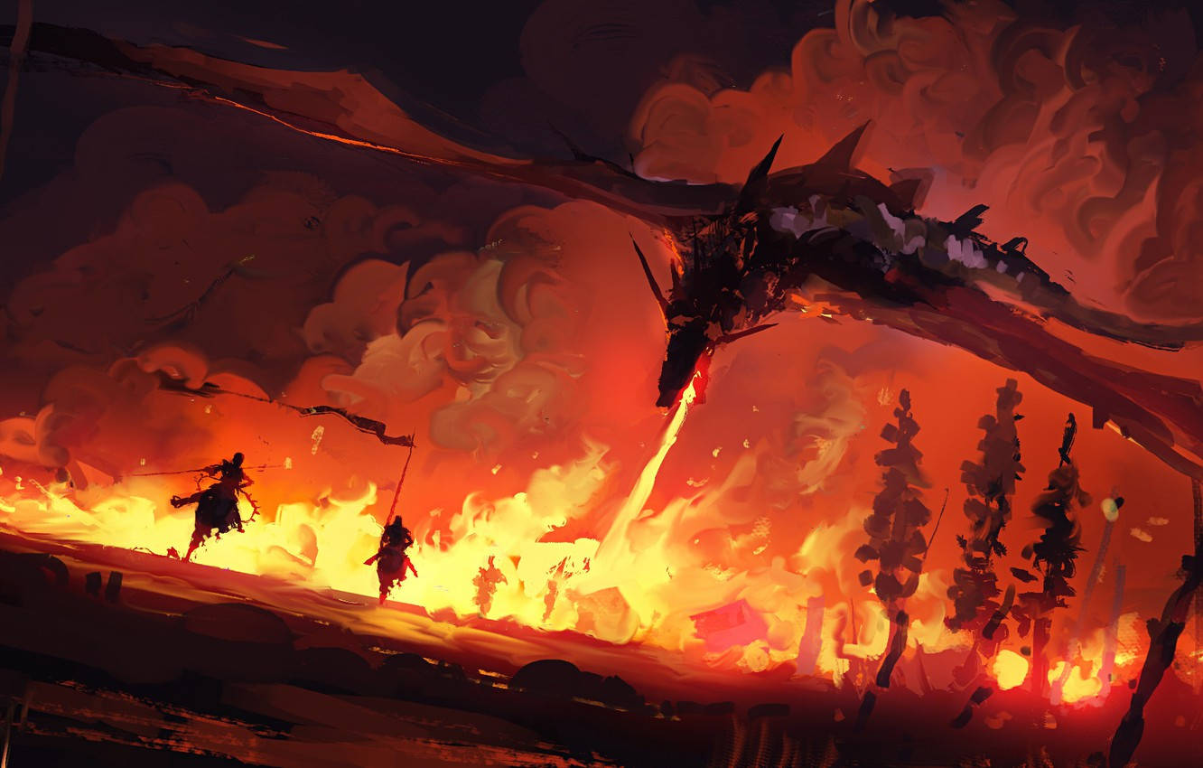 Fire Dragon Paint Art Background