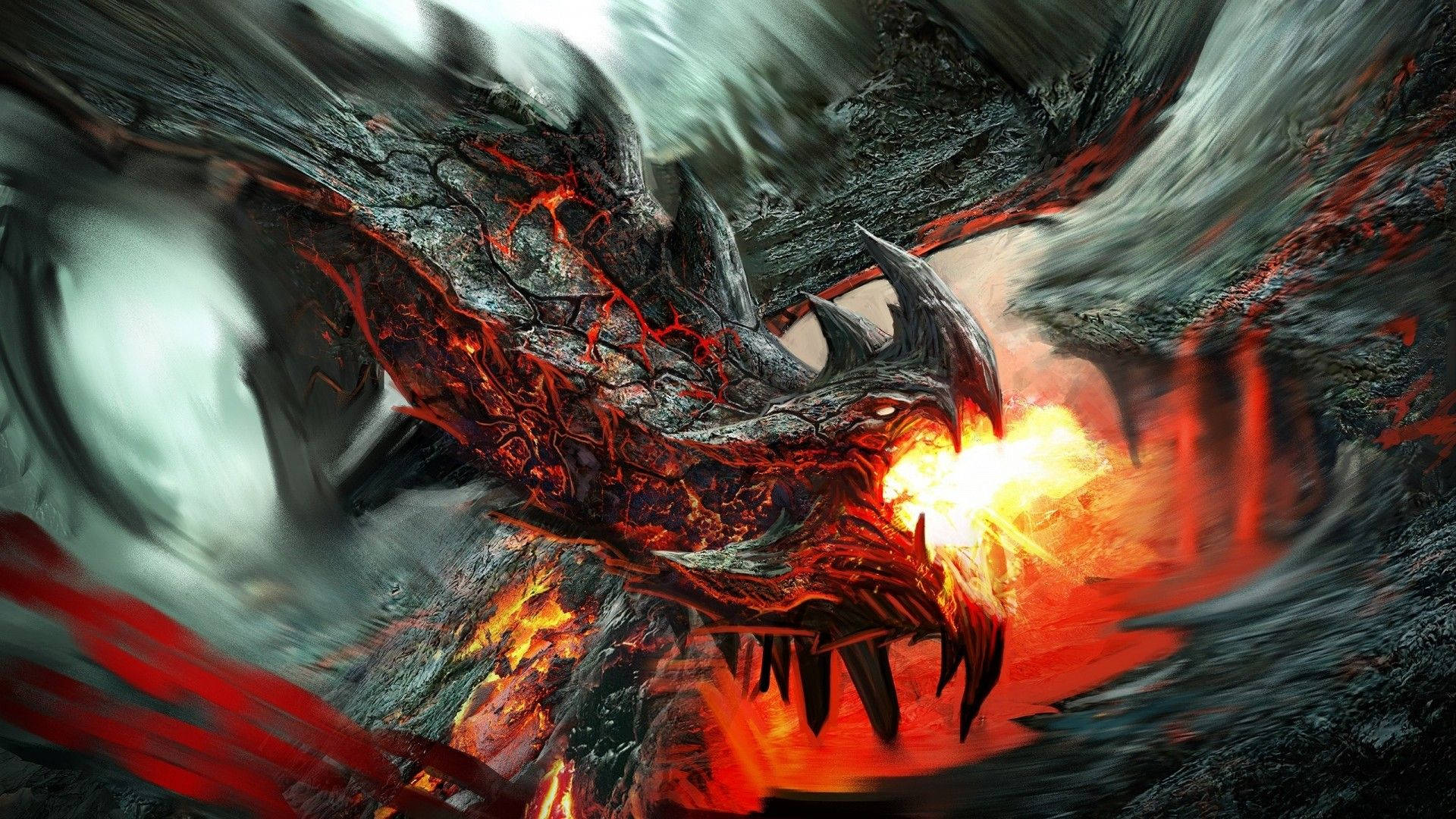 Fire Dragon With Ash Grey Skin Background