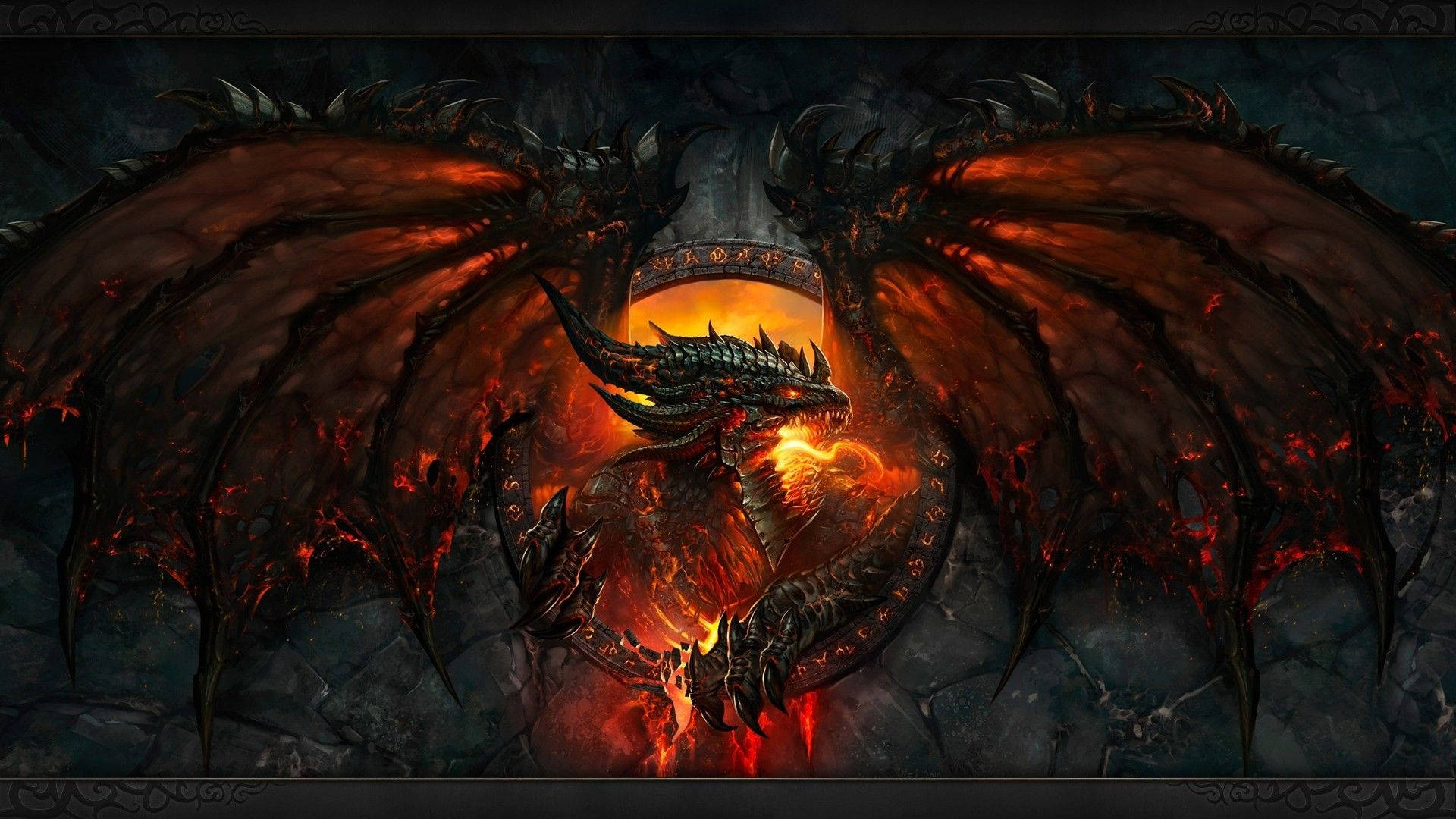 Fire Dragon With Runic Markings Background