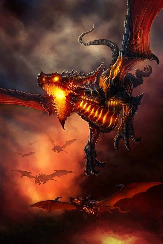 Fire Dragons With Glowing Bodies Background