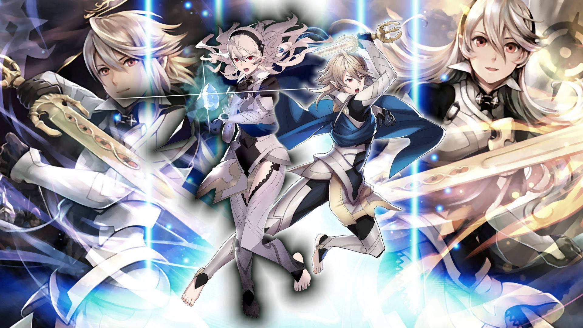 Fire Emblem Warriors Female And Male Corrin Blue Lights Background