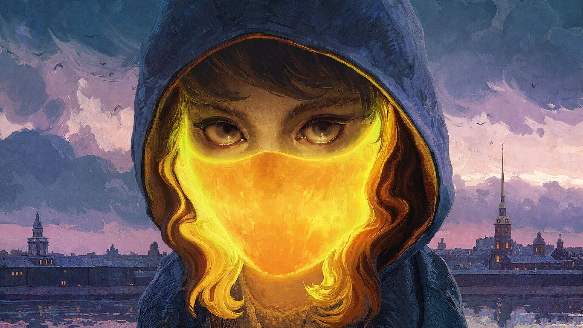 Fire Girl Flaming Mask Background
