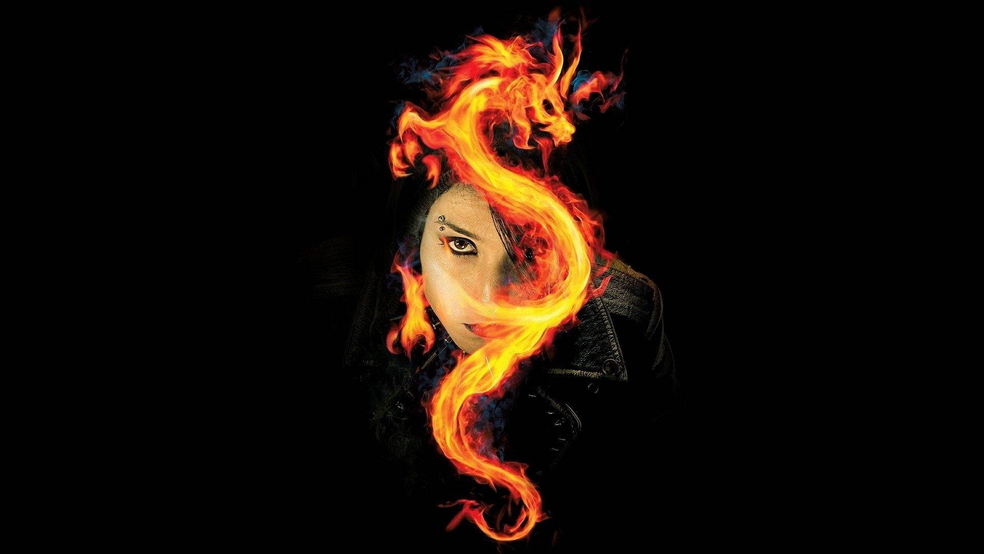 Fire Girl With A Dragon Background