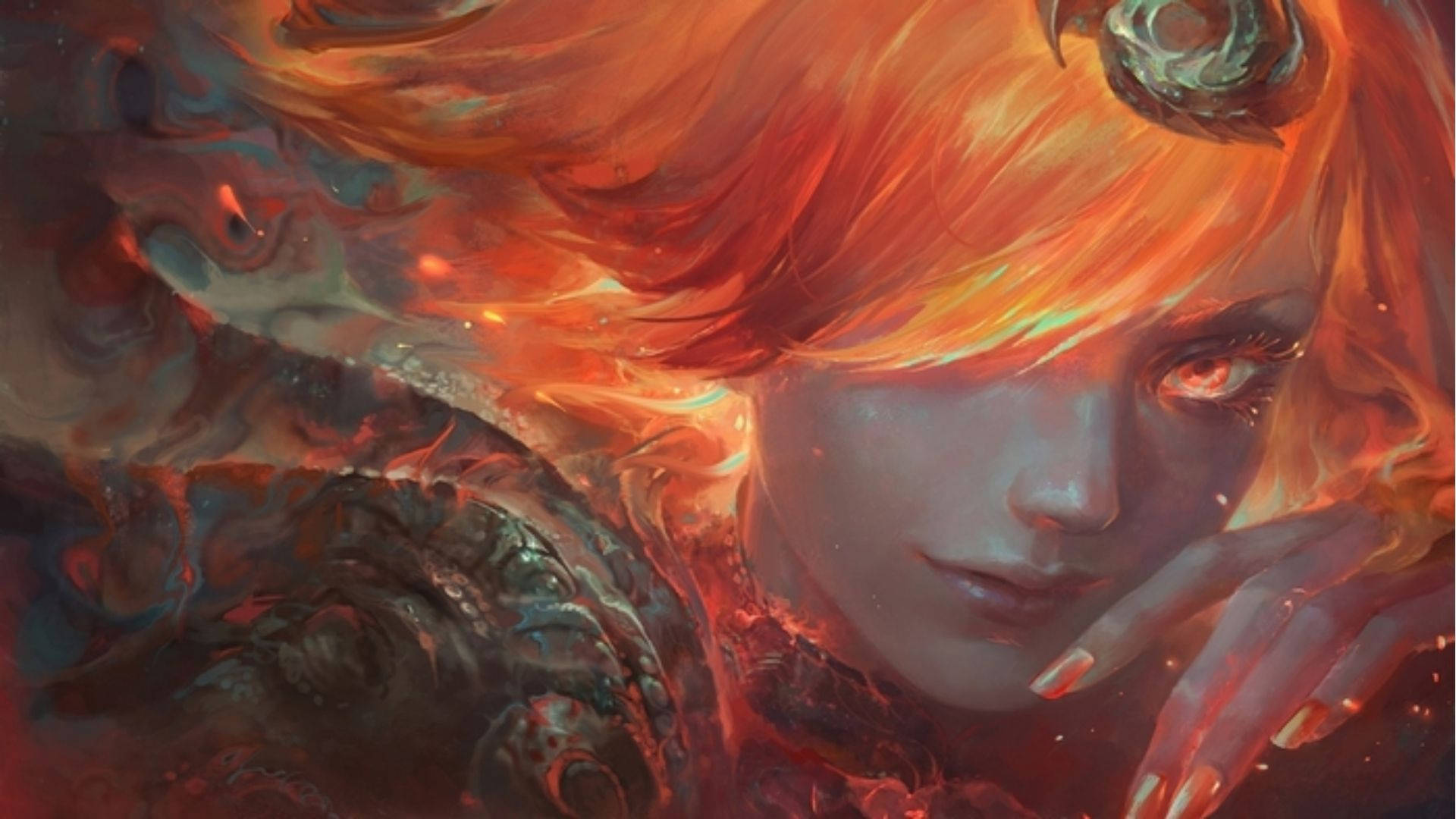 Fire Girl With Fiery Eyes Background