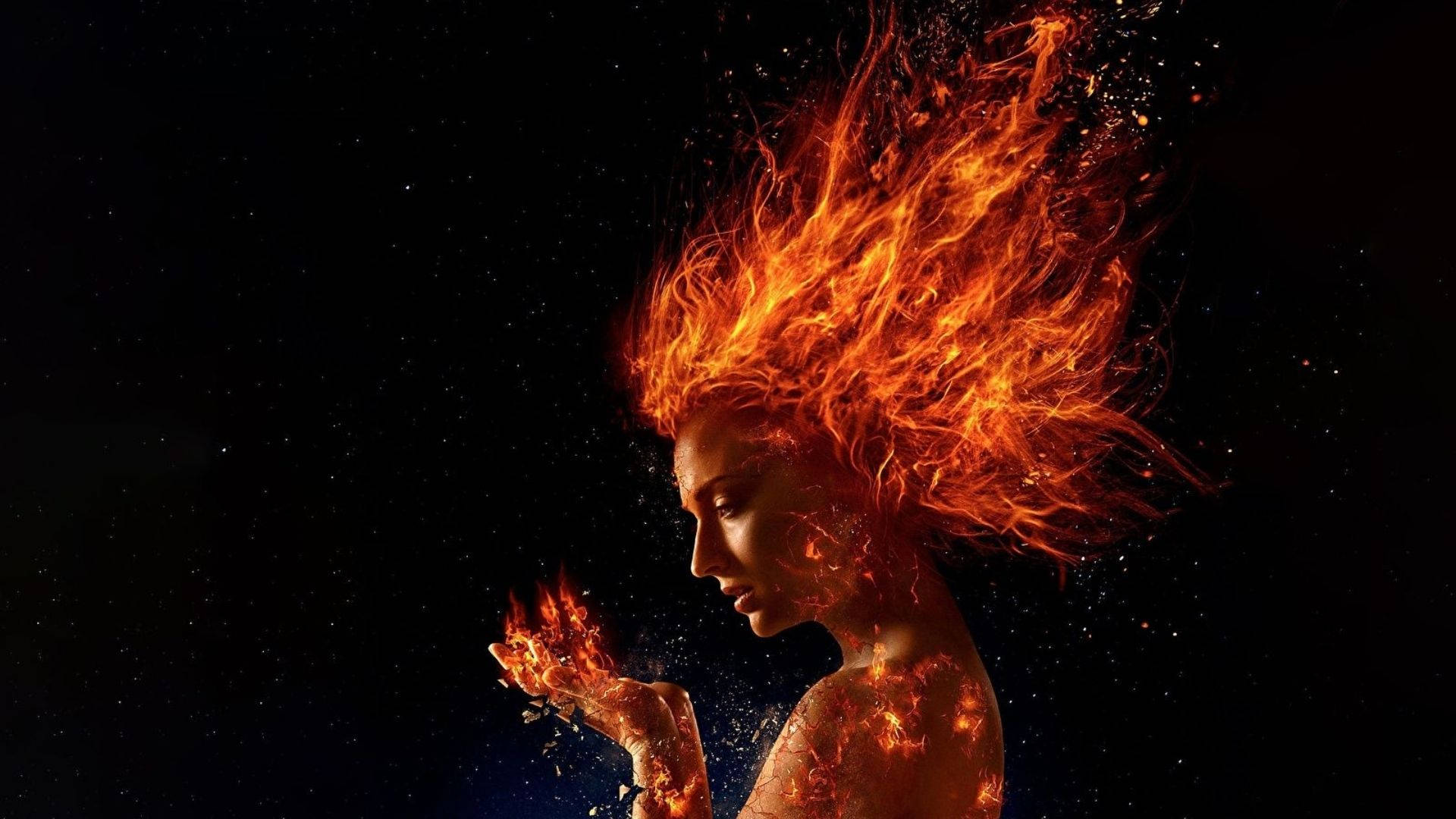 Fire Girl With Flaring Hair Background