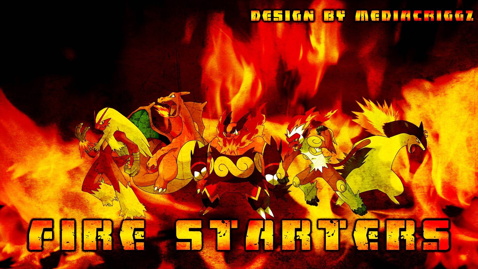 Fire Type Pokemons On Fire Background