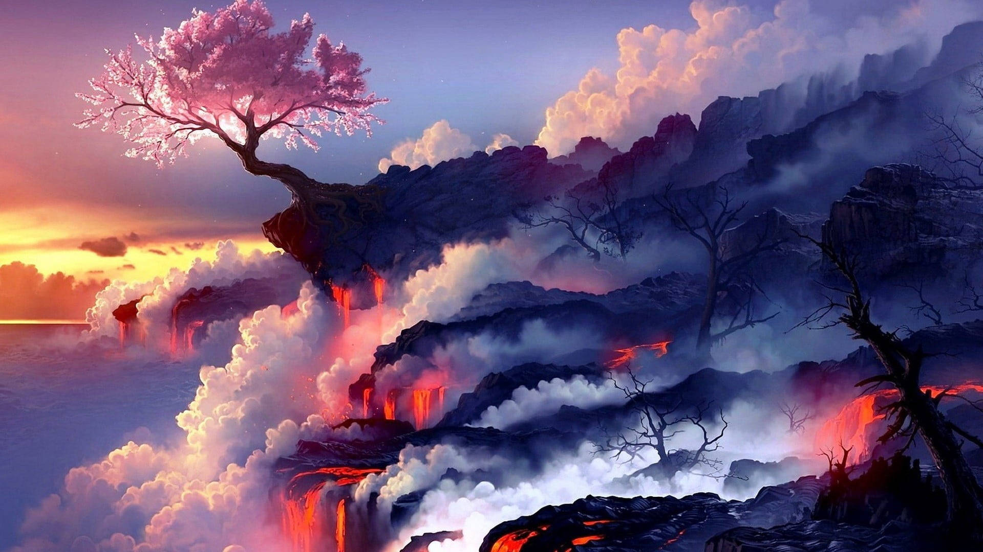 Fire Waterfall Digital Art Background