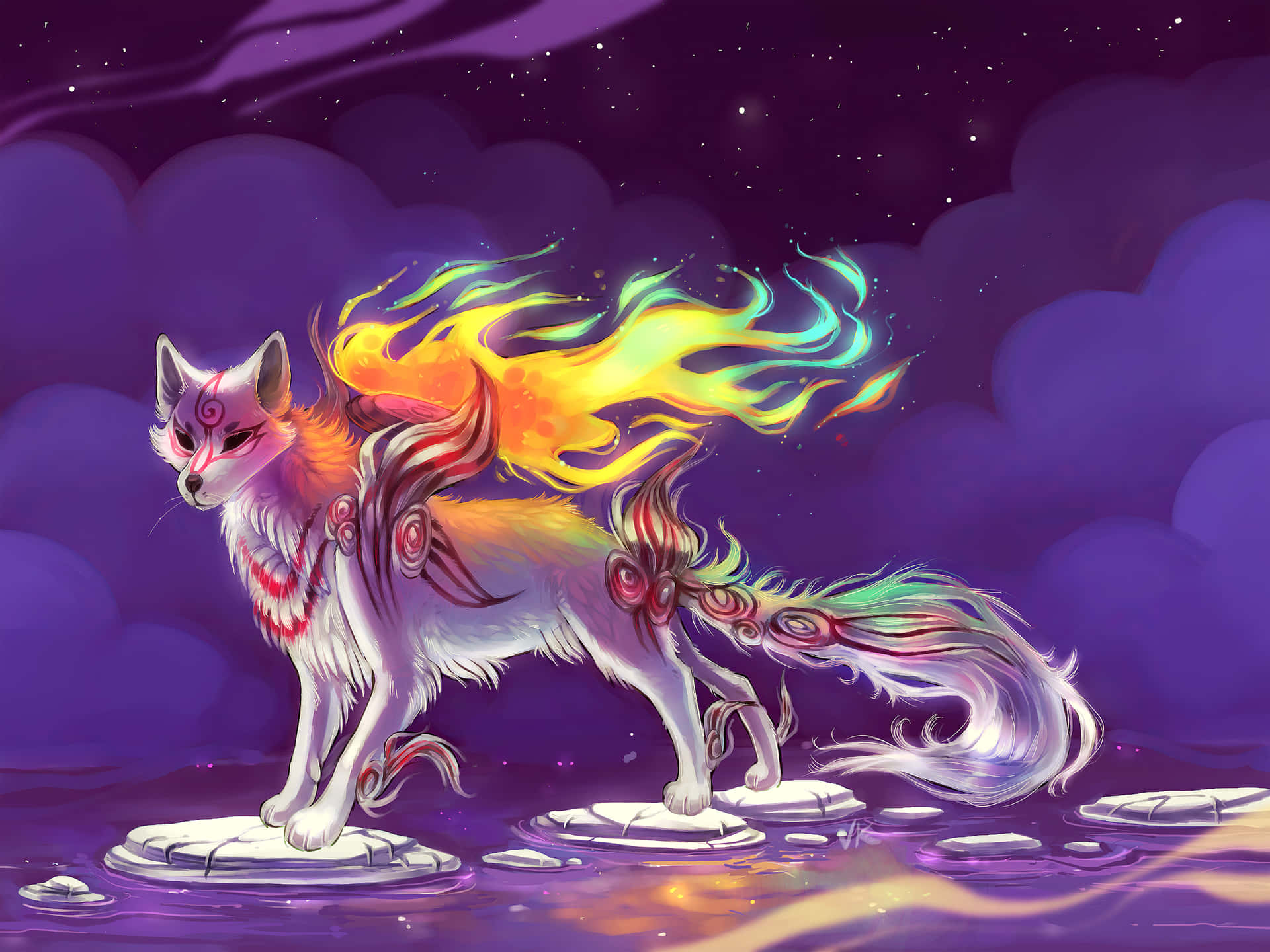 Fire Wolf On Ice Okami Hd Background