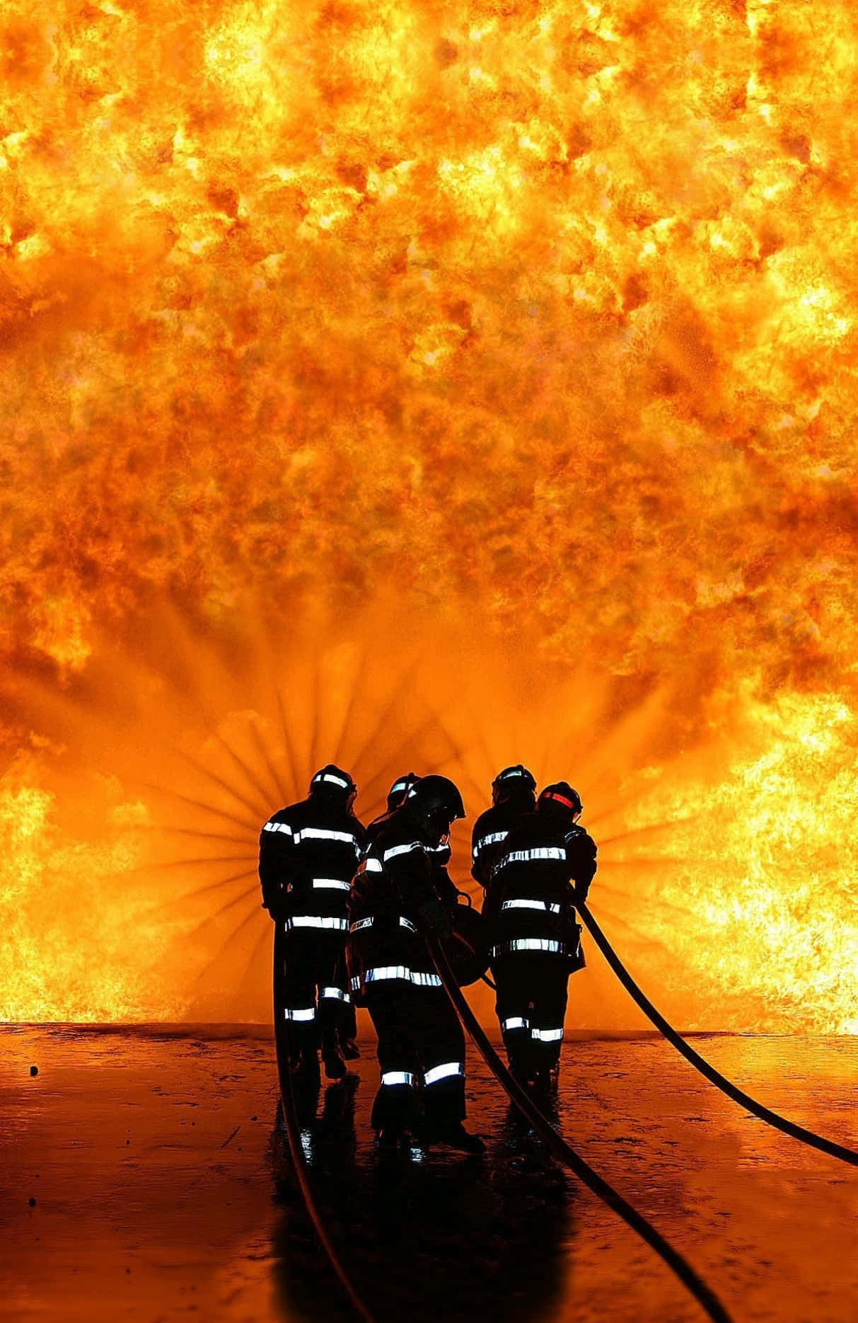Firefighter Phone Fire Fighting Rescuers Silhouette Wallpaper Background