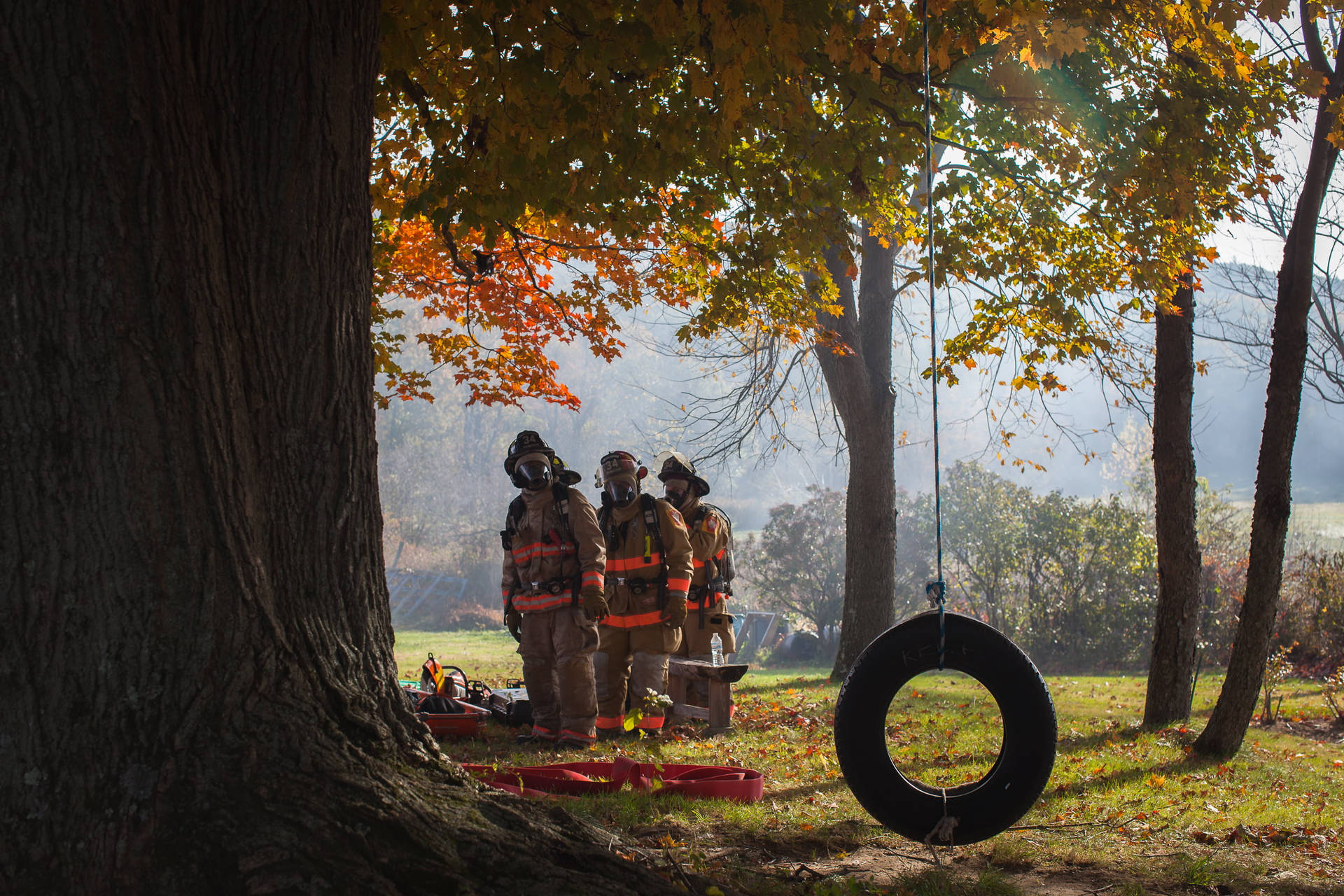 Firefighters During Training Day Background