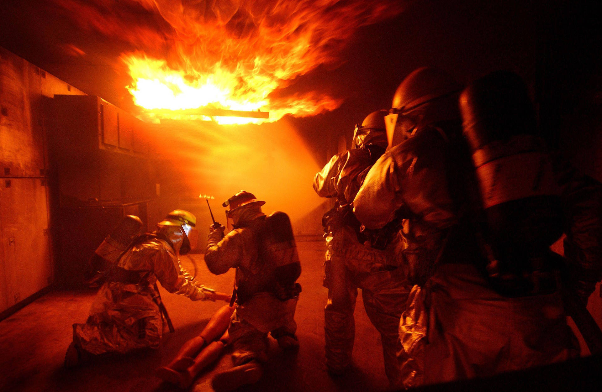 Firefighters On A Fire Drill