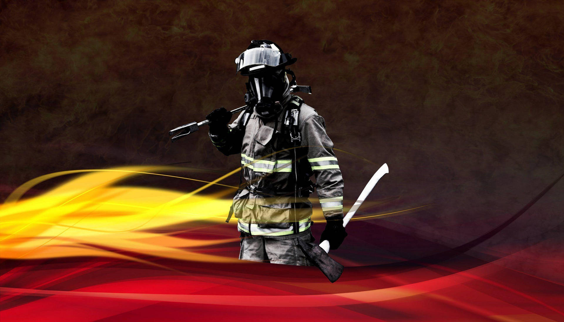 Firefighters With Halligan Bar And Axe Background