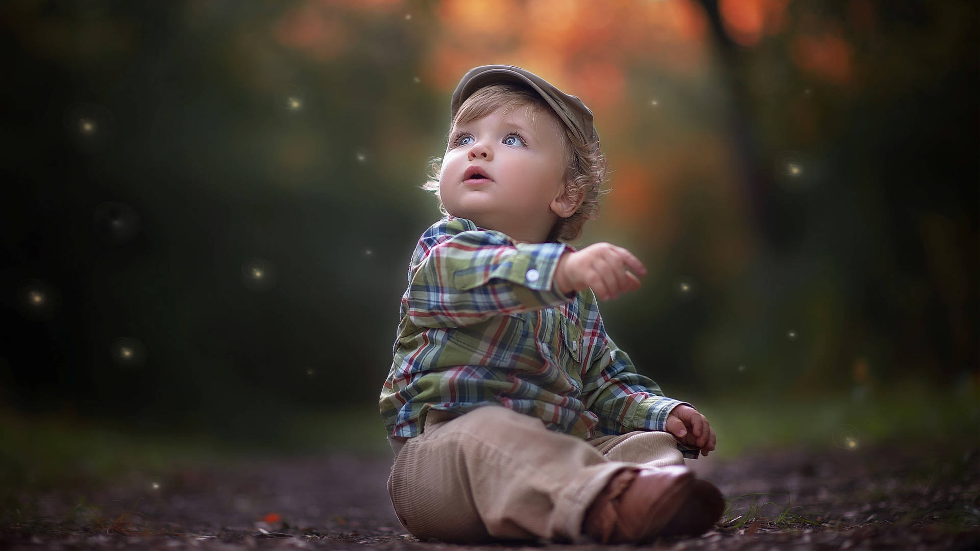 Fireflies And Child Bokeh Effect Background