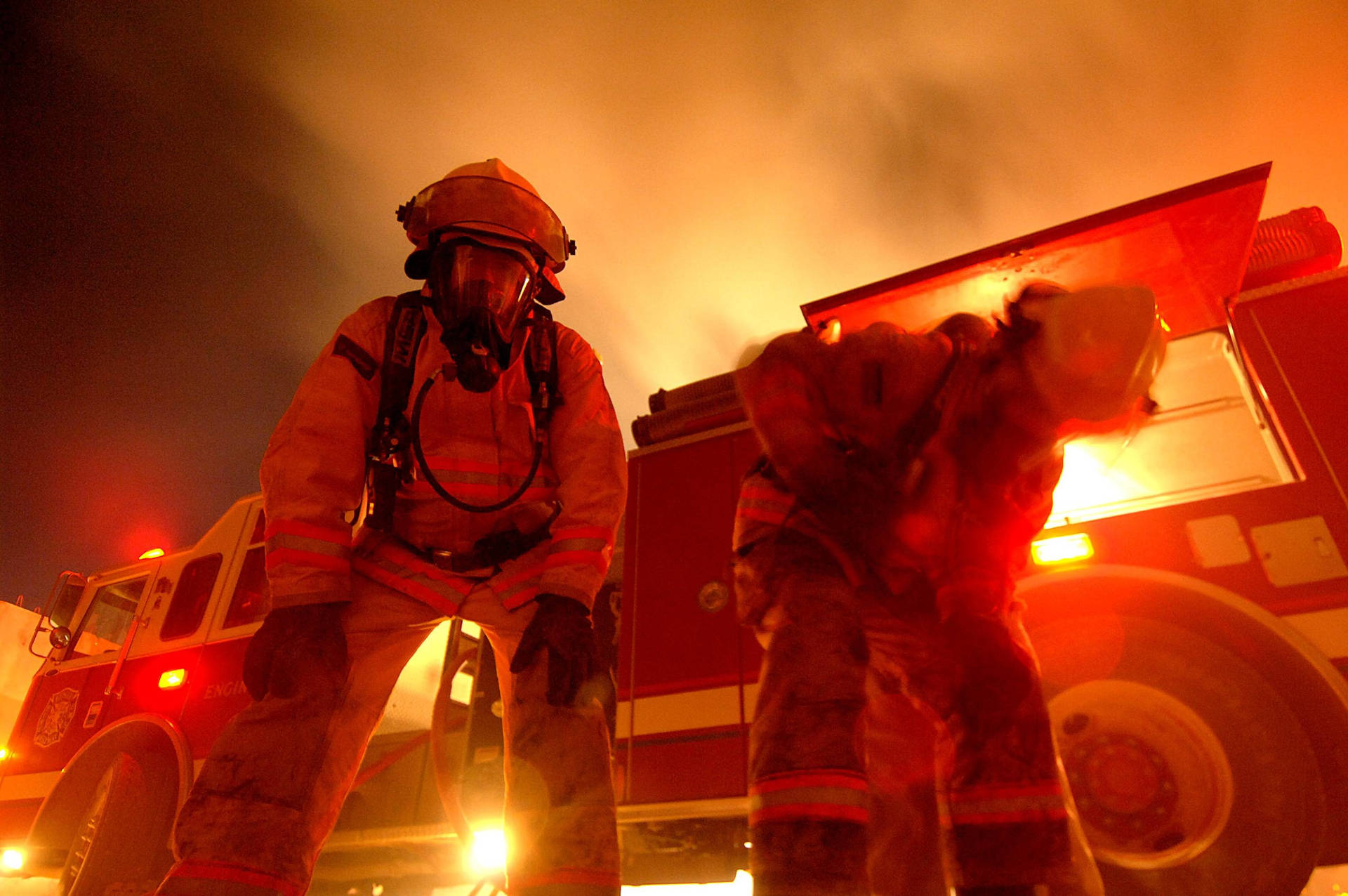 Fireman Catching His Breath Background