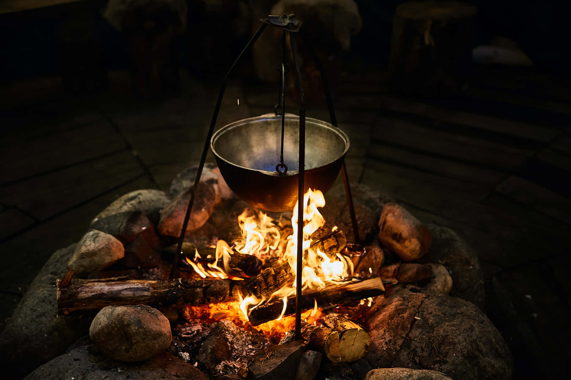 Firepit Cooking At Campfire Background