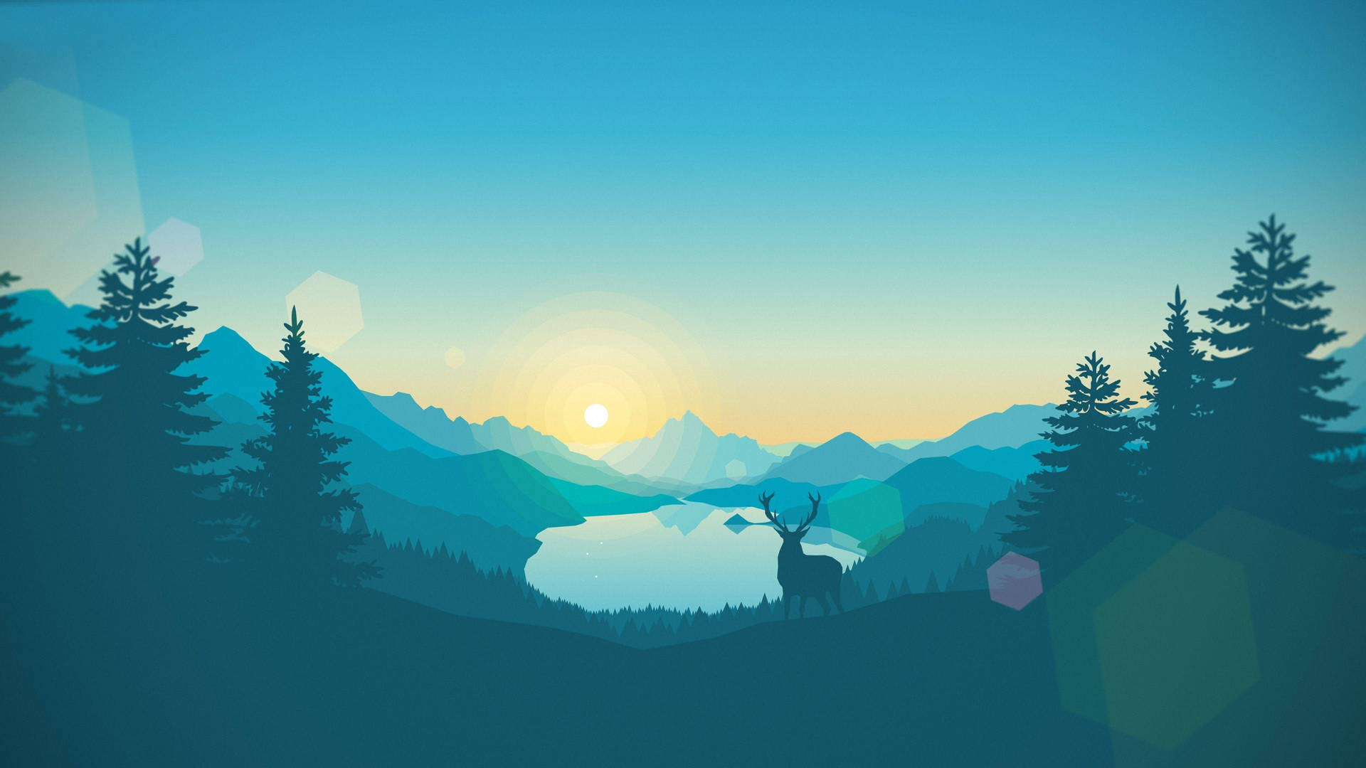 Firewatch Deer At Lake Sunrise Background