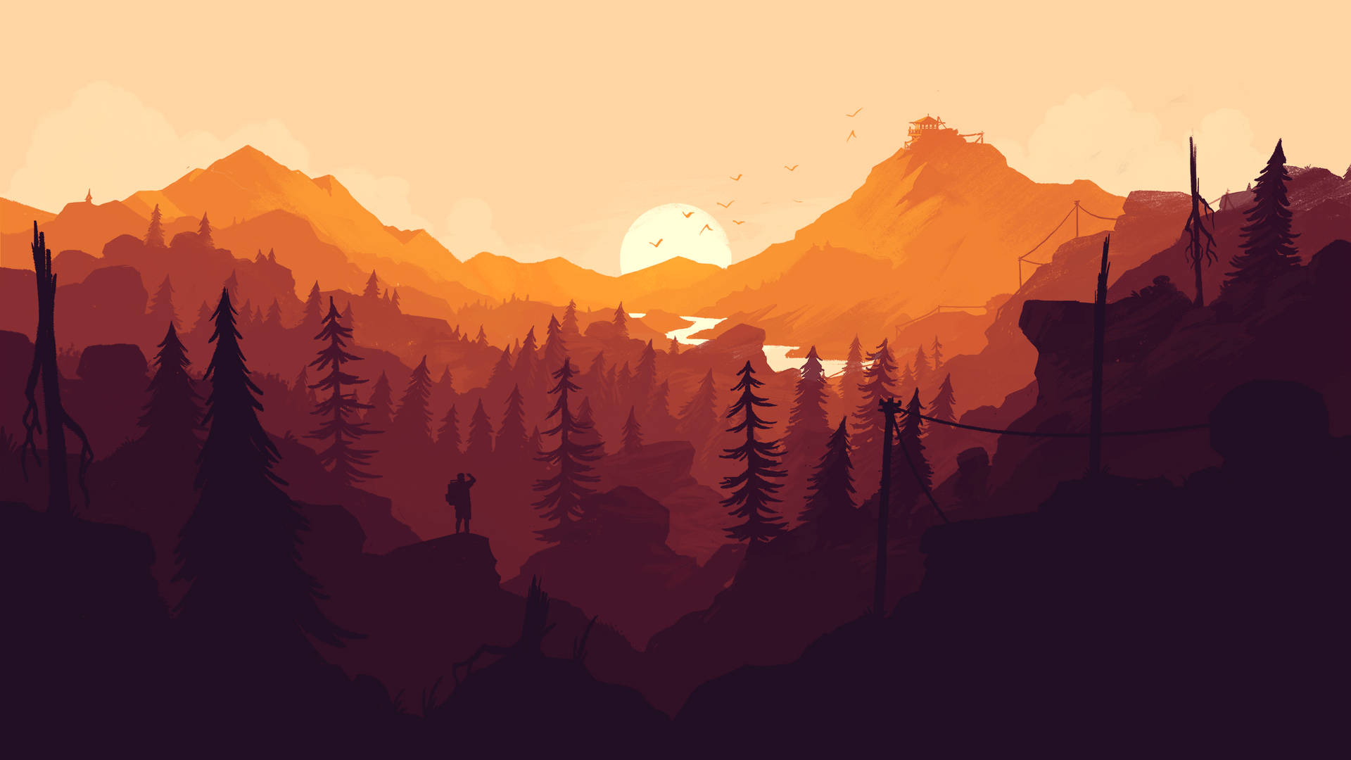 Firewatch Gaming Orange Mountains Background