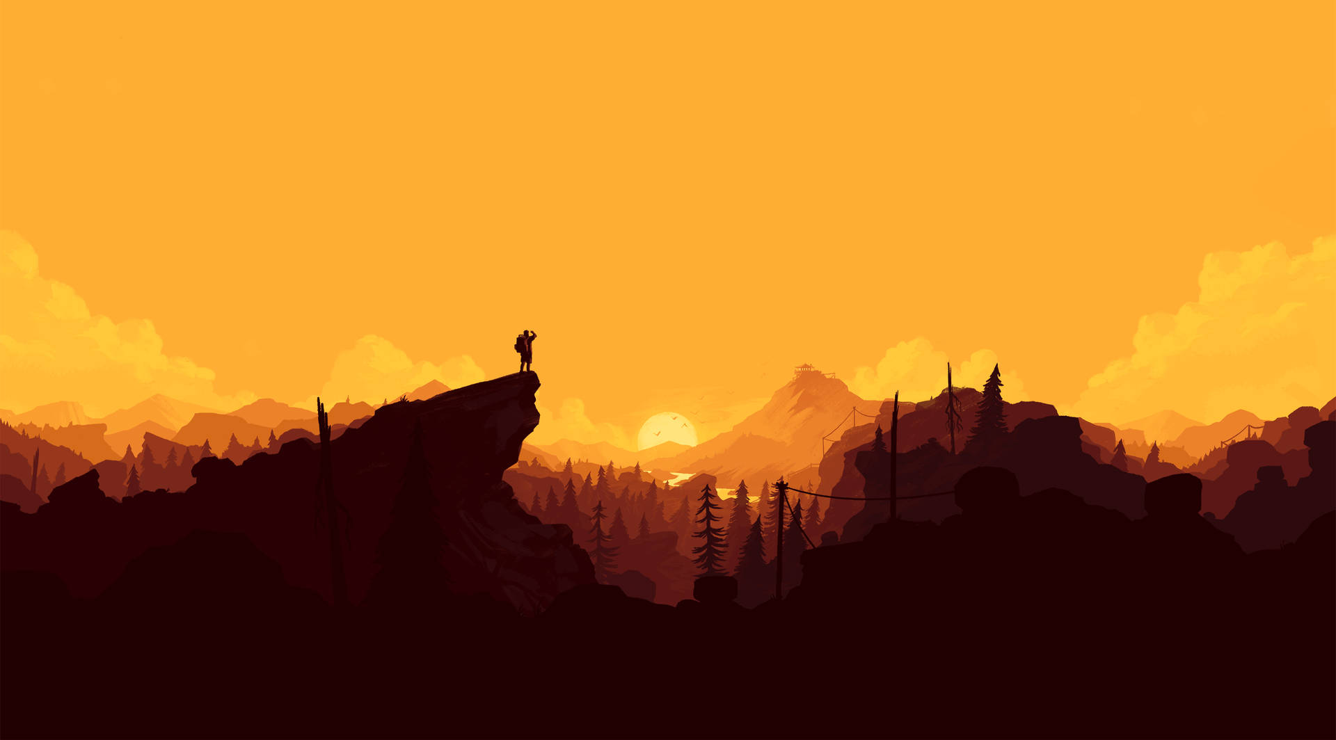 Firewatch Henry On Yellow Sunset Background