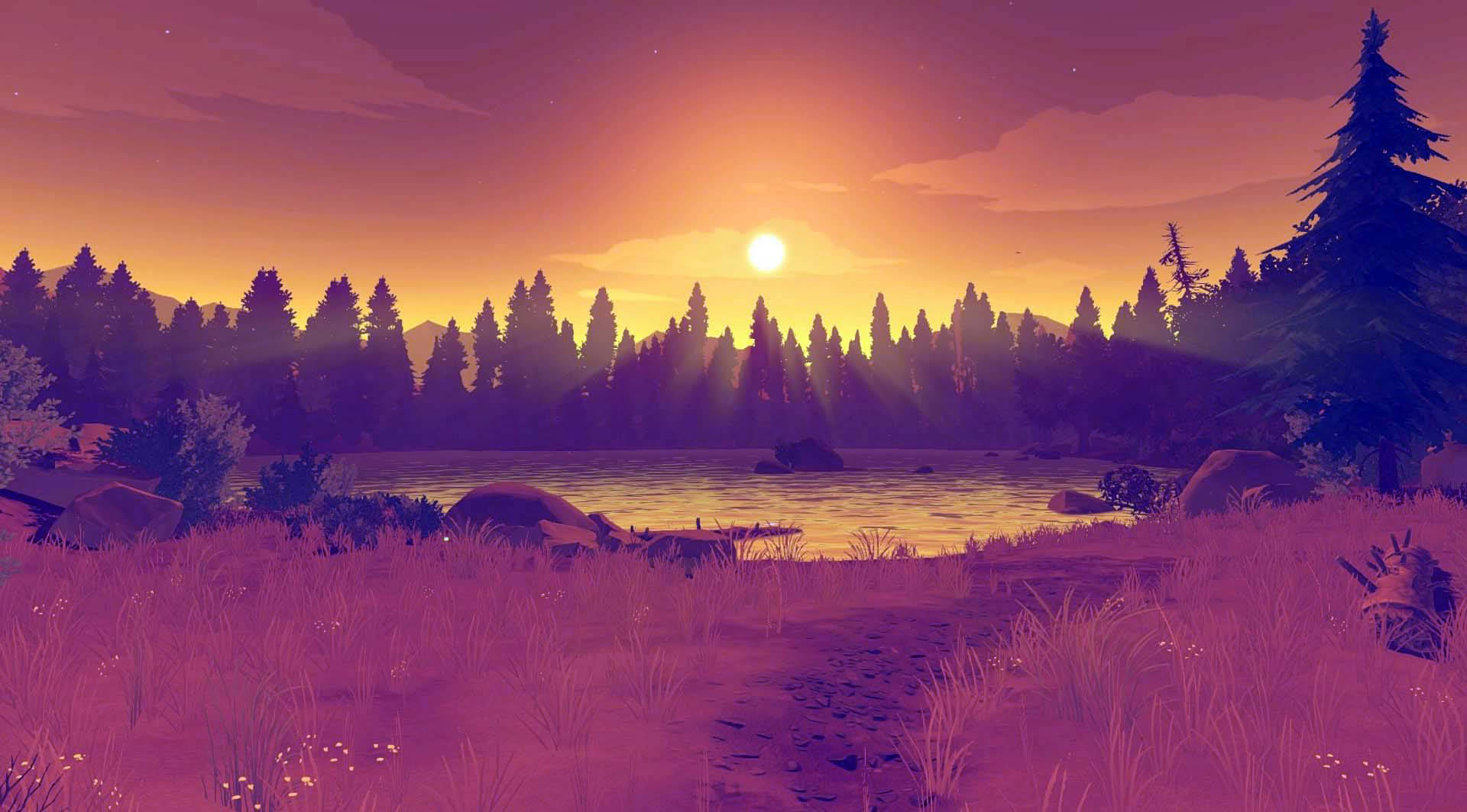 Firewatch Jonesy Lake At Sunset Background